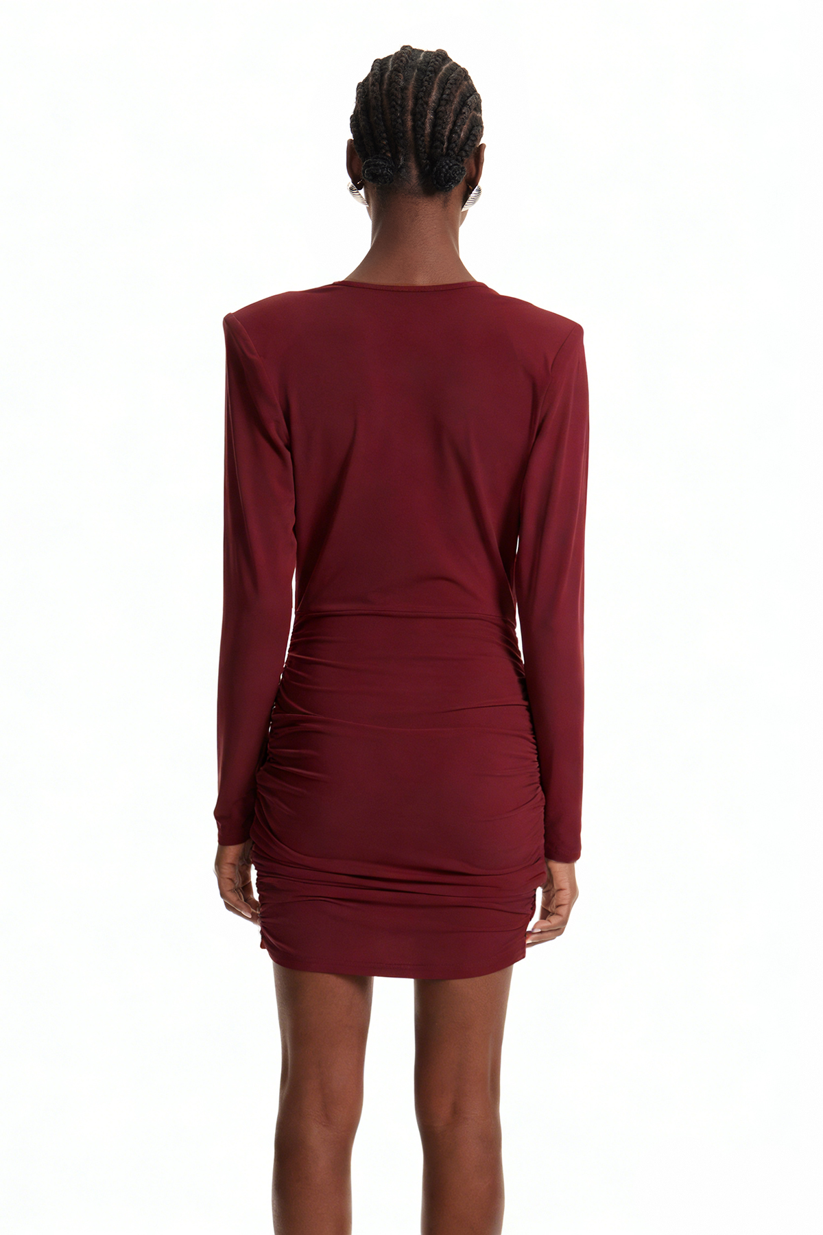 Encarni Plunge Ruch Mini Dress In Red