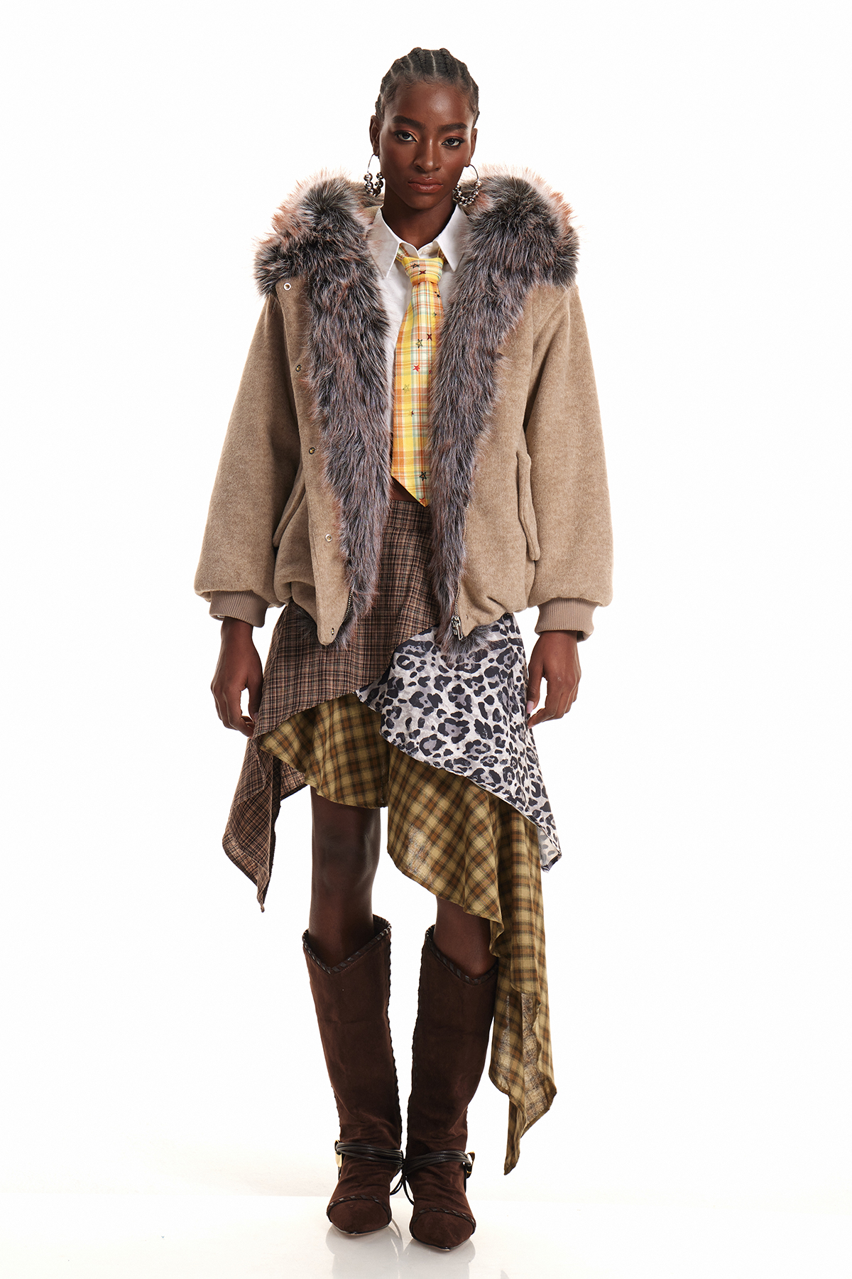 Edoardo Grid Leopard Mini Skirt