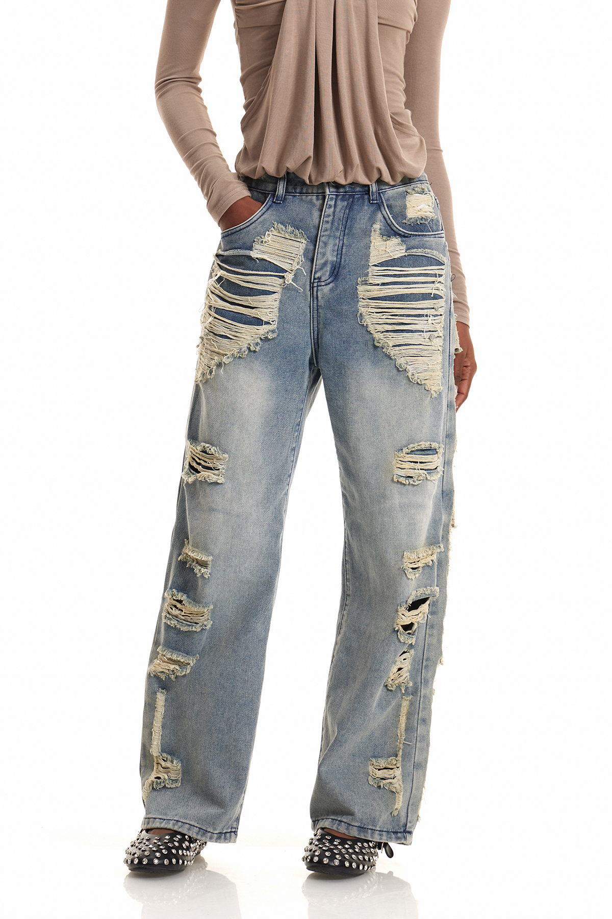 Endelienta Ripped Fringe Jeans