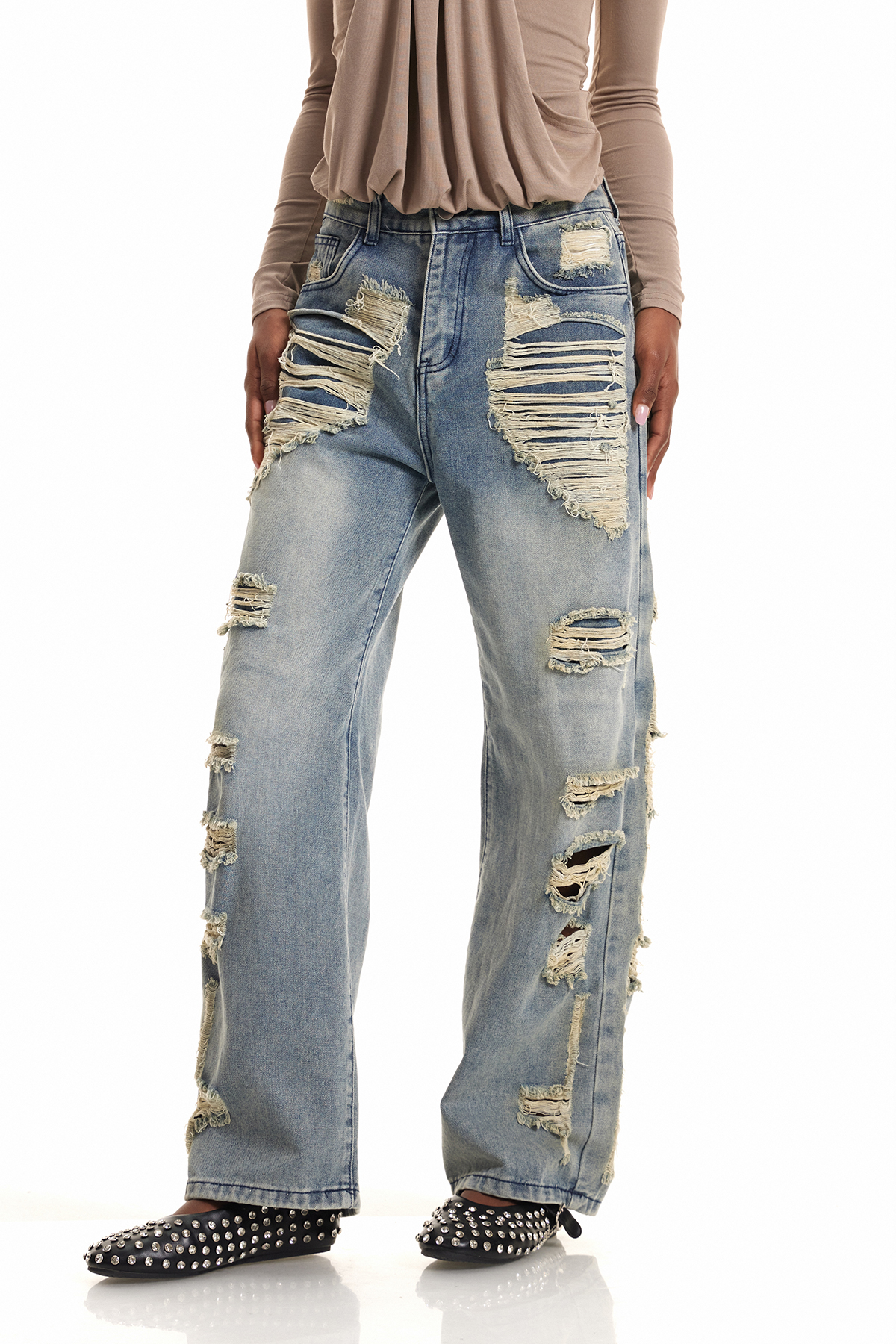 Endelienta Ripped Fringe Jeans