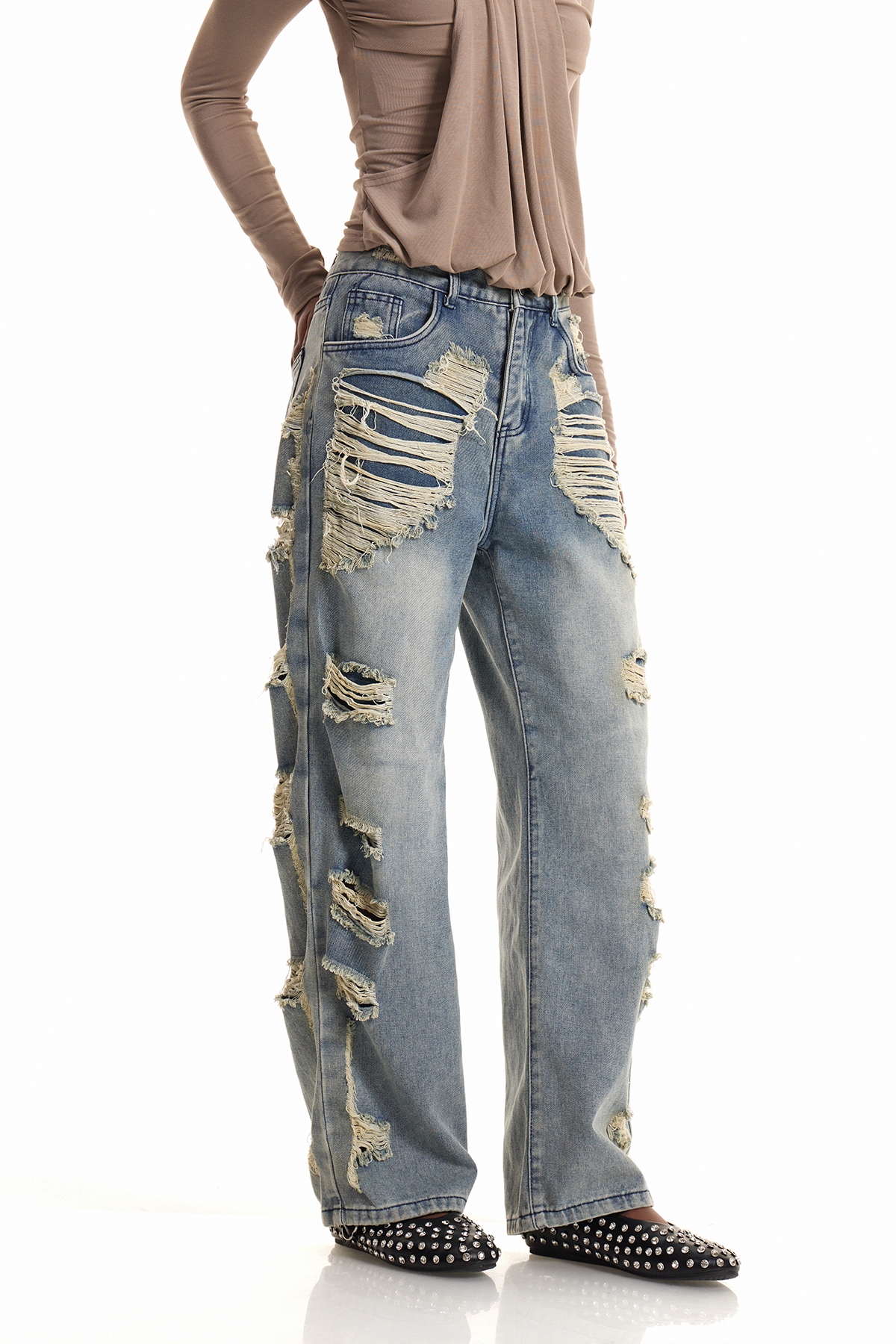 Endelienta Ripped Fringe Jeans