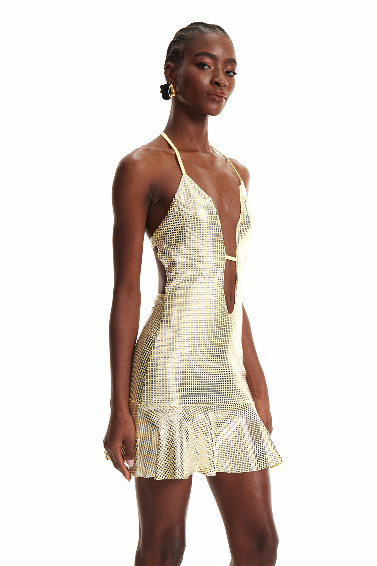 Endla Rhinestone Plunge Mini Dress