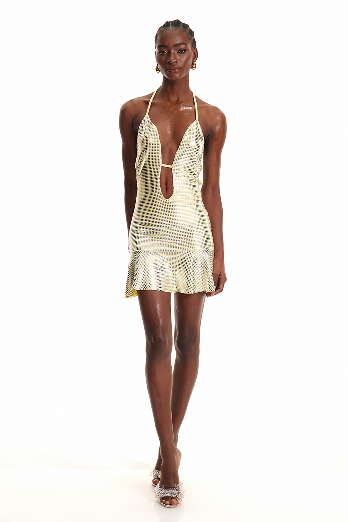 Endla Rhinestone Plunge Mini Dress