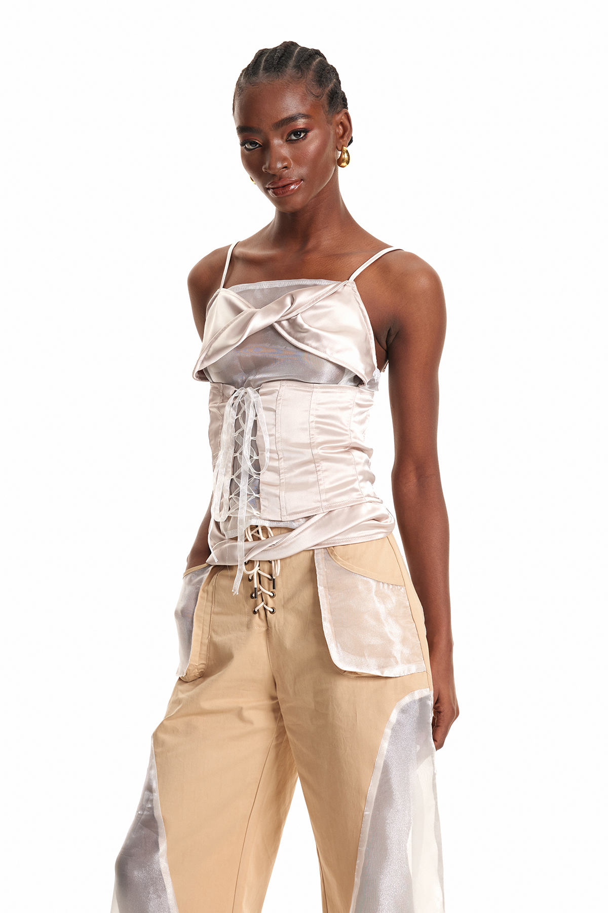 Endzela Silky Lace Up Top