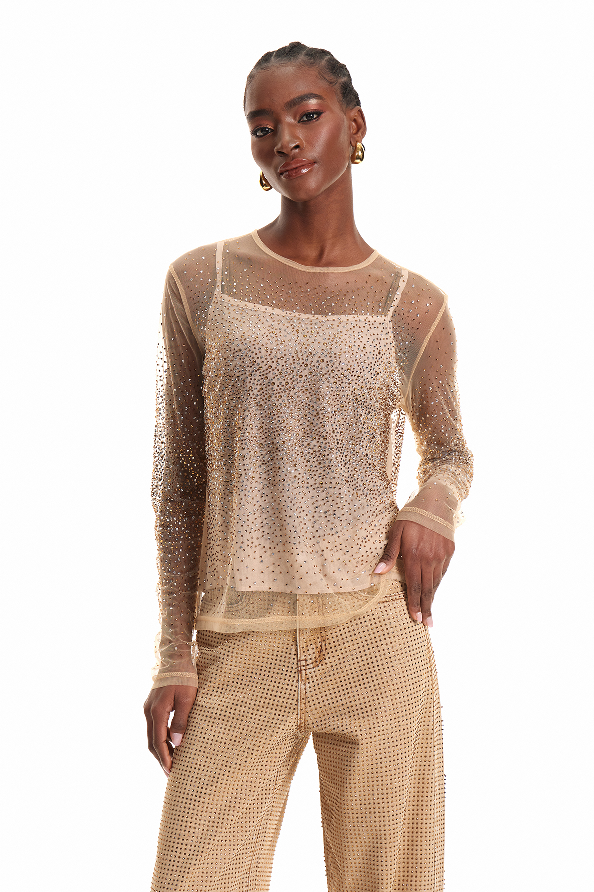 Enea Rhinestone Mesh Top