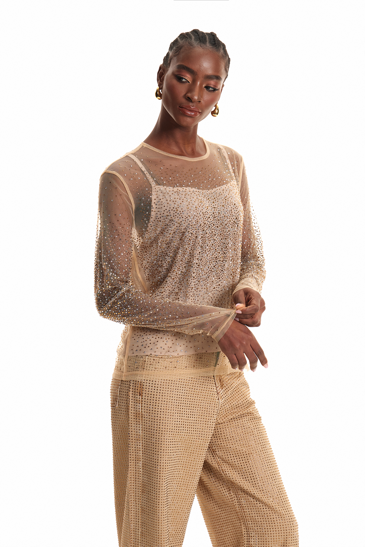 Enea Rhinestone Mesh Top