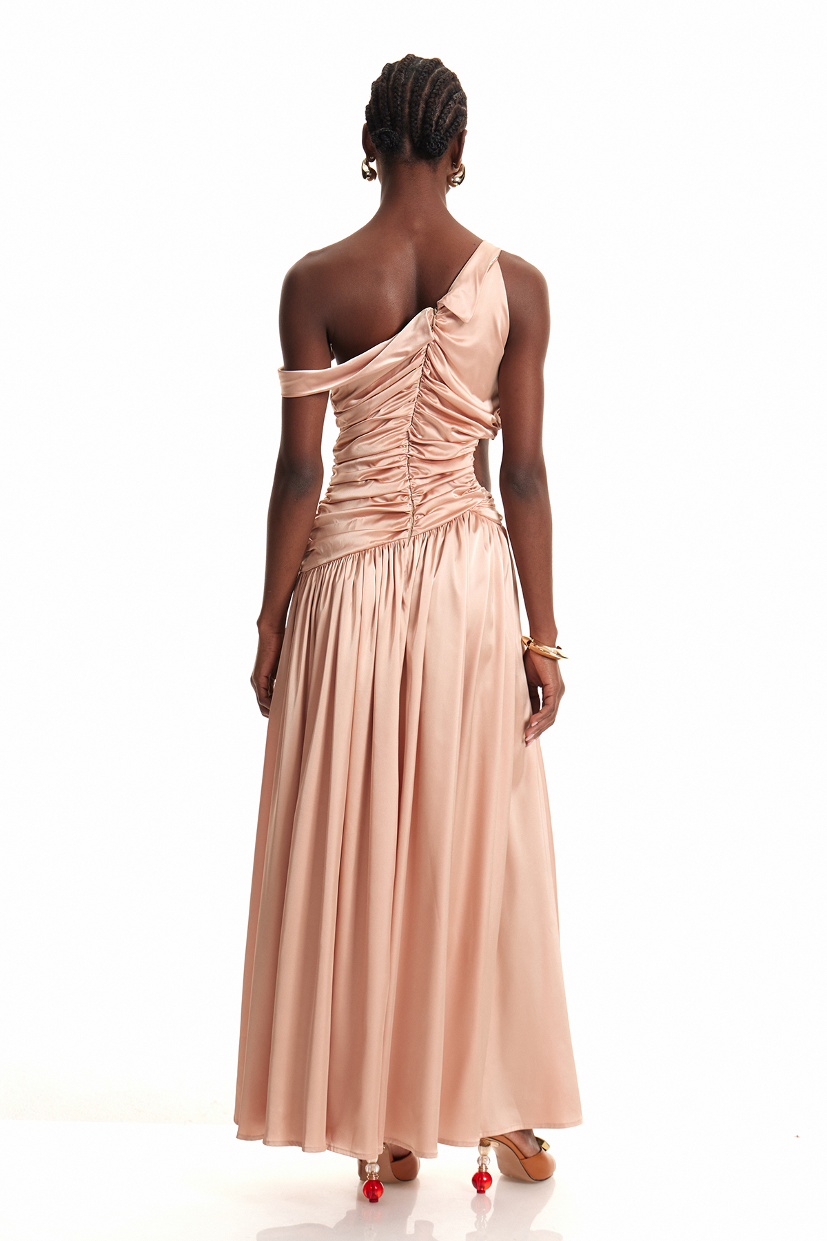 Enej One Shoulder Ruch Silky Maxi Dress