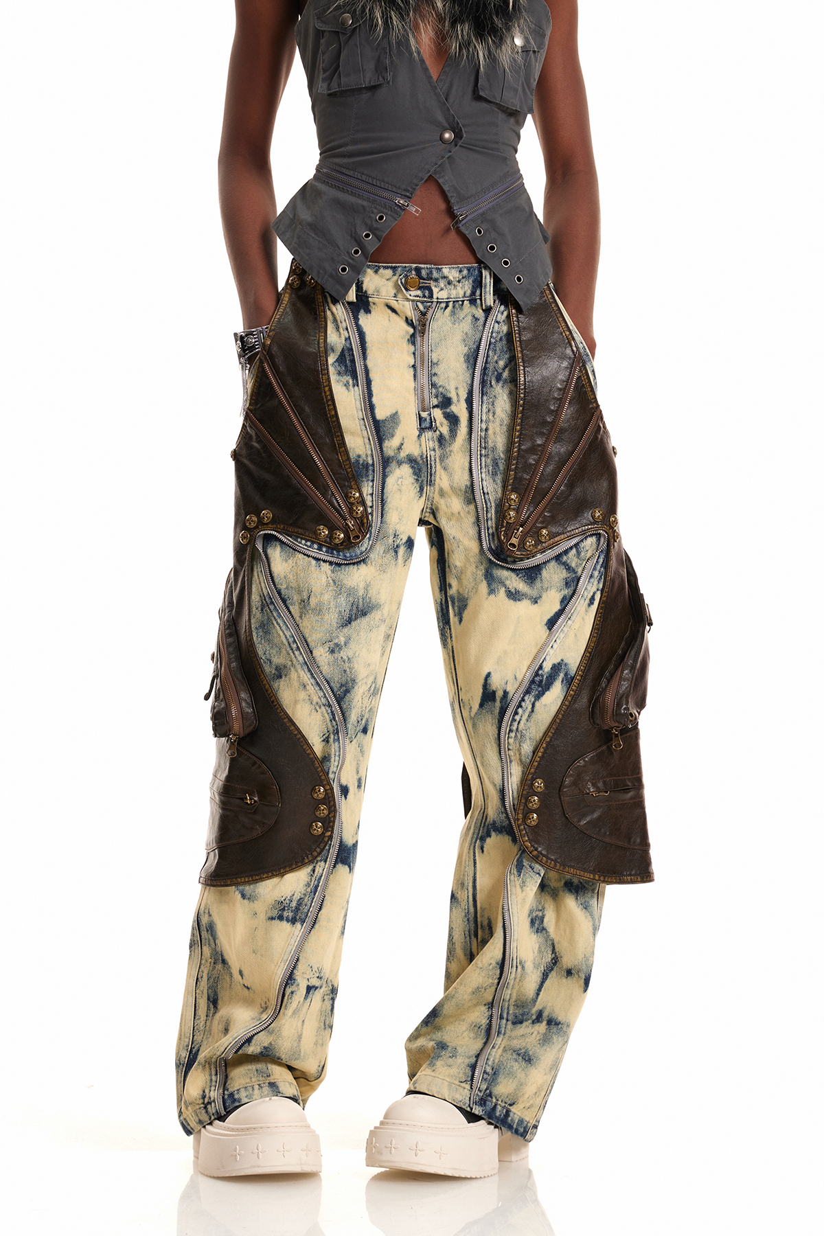 Enes Deconstruct Leather Jeans