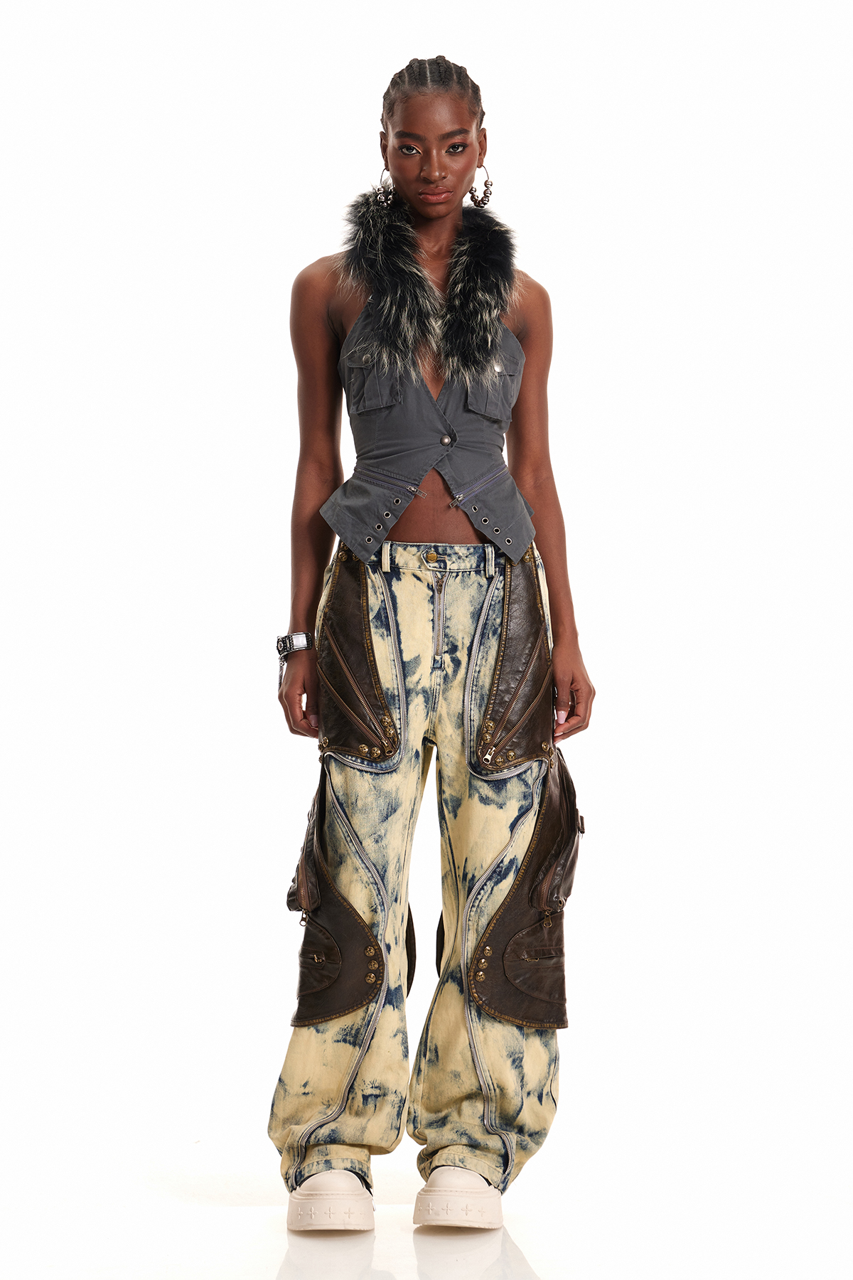 Enes Deconstruct Leather Jeans