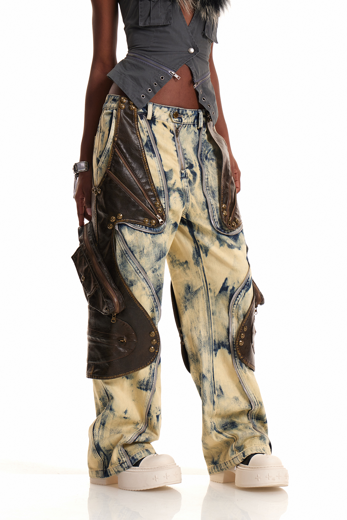 Enes Deconstruct Leather Jeans