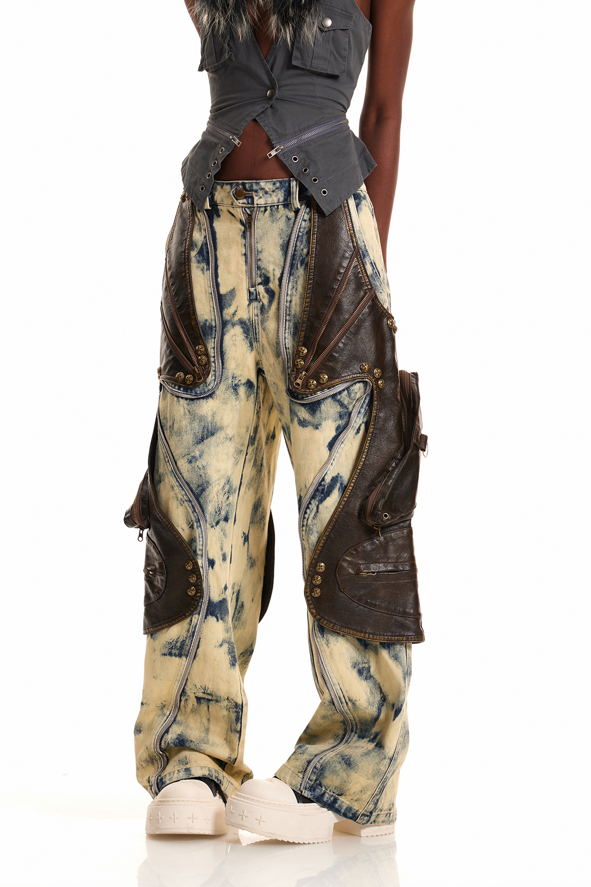 Enes Deconstruct Leather Jeans