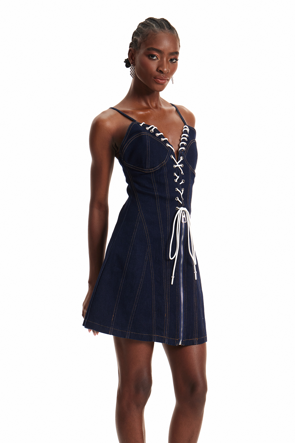 Engin Lace Up Denim Mini Dress