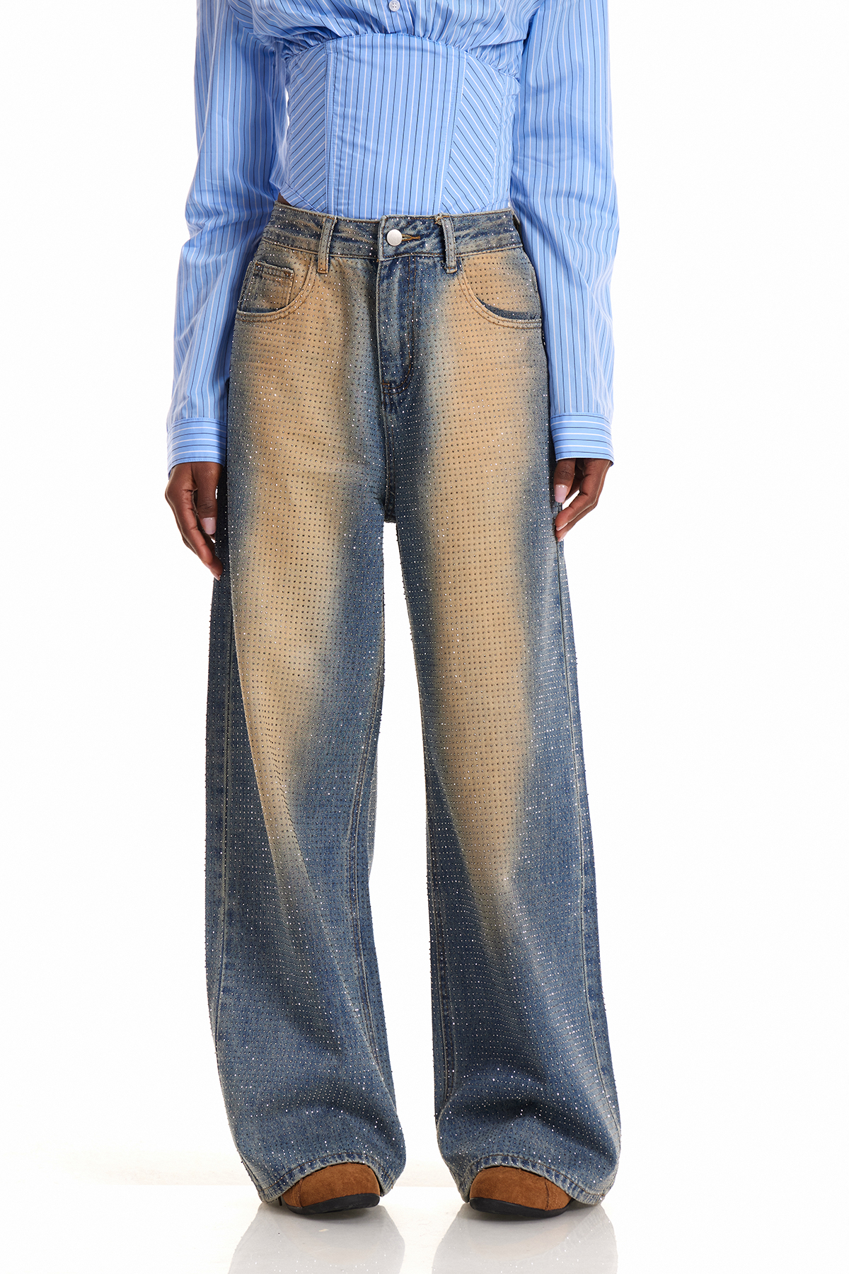 Engratia Rhinestone Wide Leg Jeans