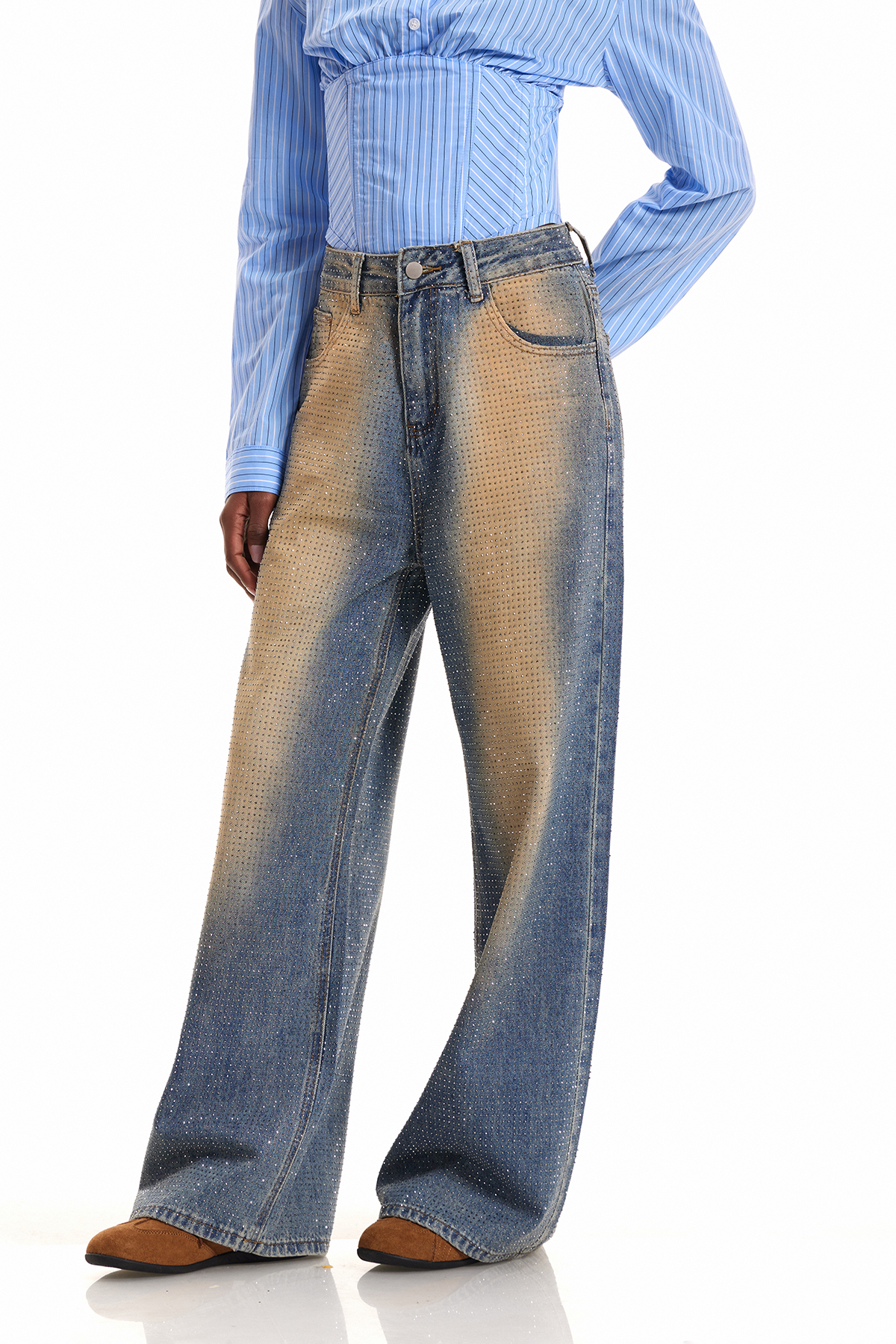 Engratia Rhinestone Wide Leg Jeans