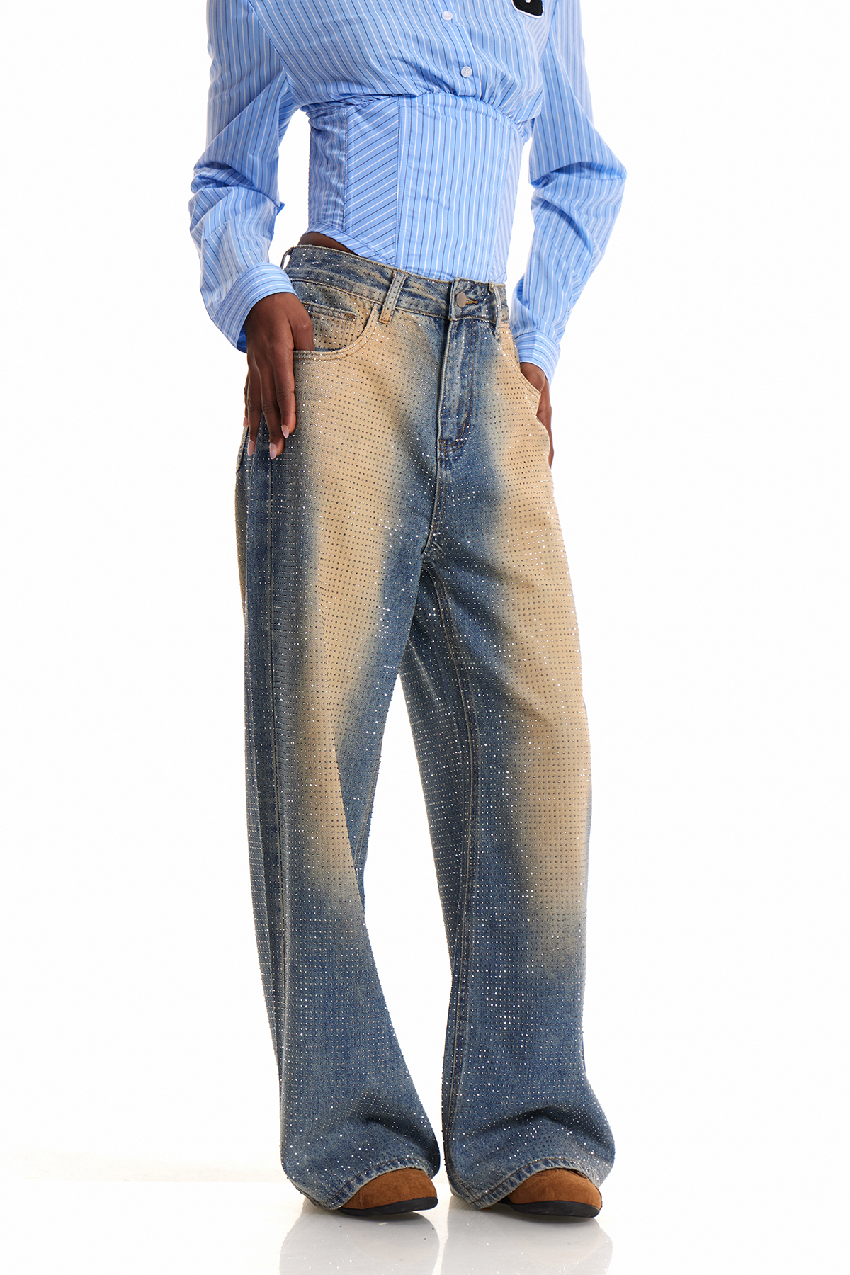 Engratia Rhinestone Wide Leg Jeans