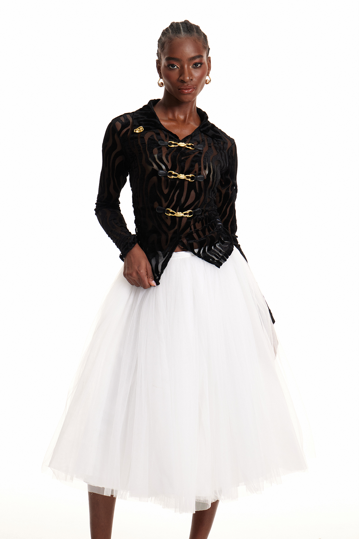 Enis Zebra Print Mesh Top