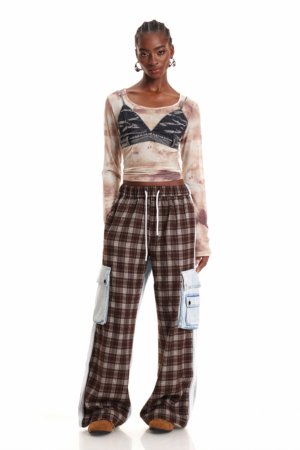 Enise Grid Cargo Jeans