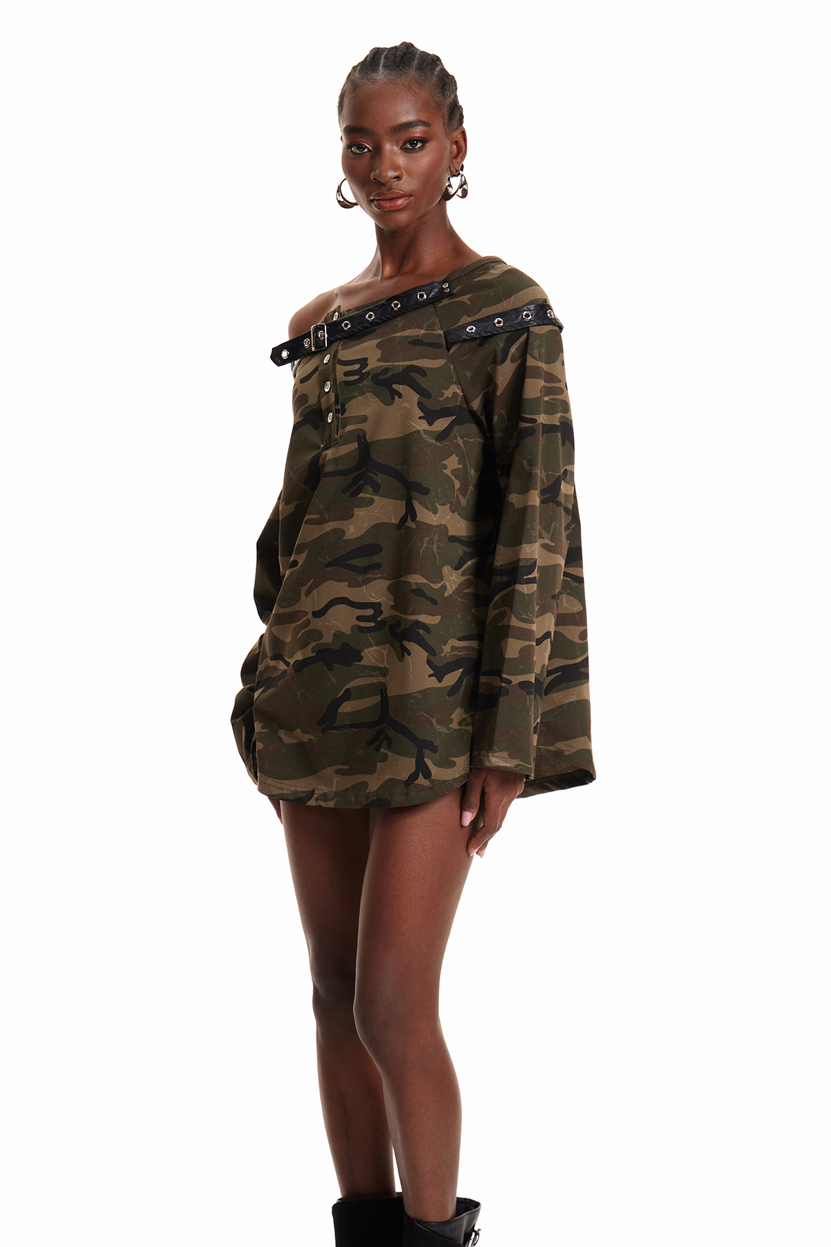 Enkhtuya Camouflage Print Off Shoulder Top