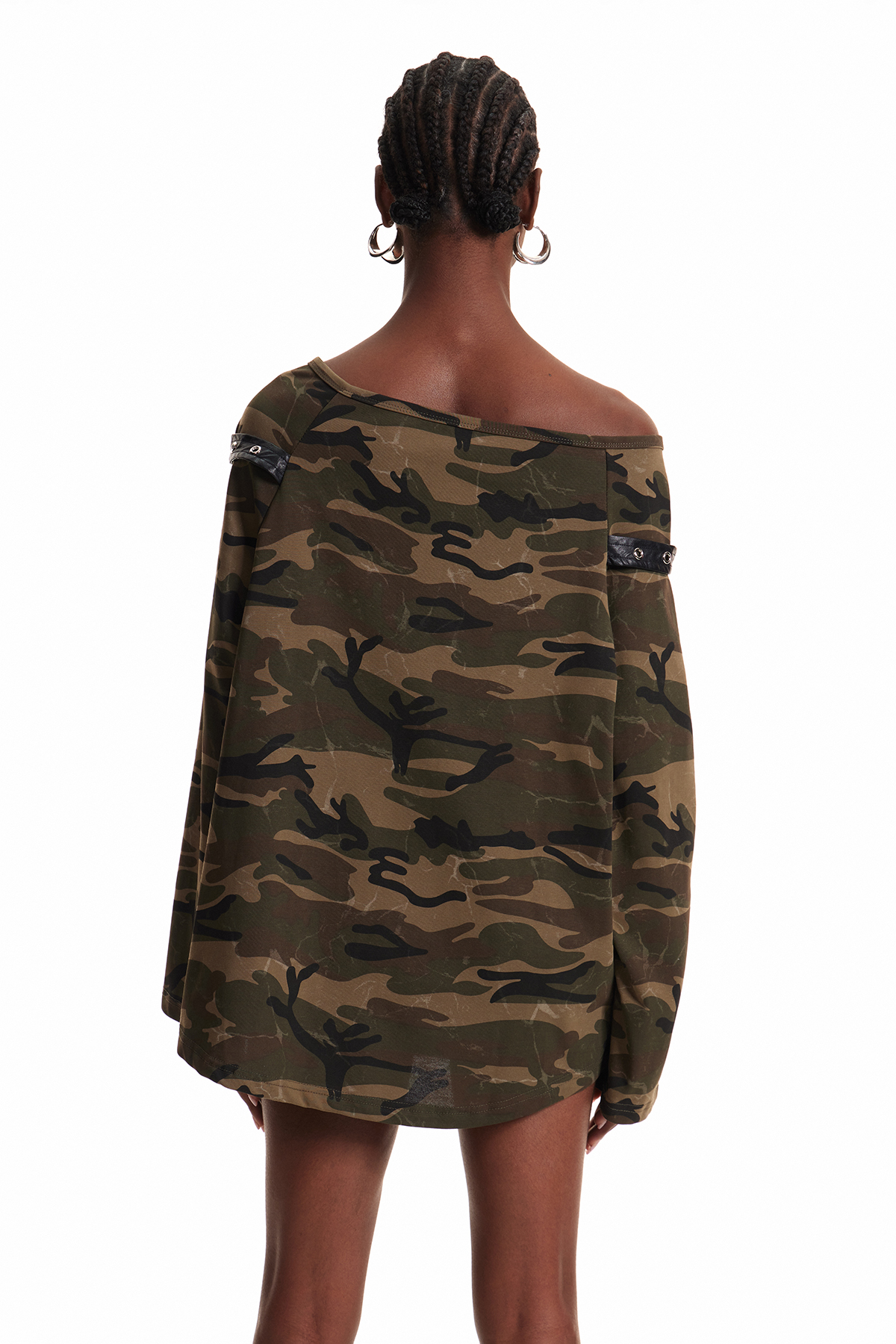 Enkhtuya Camouflage Print Off Shoulder Top