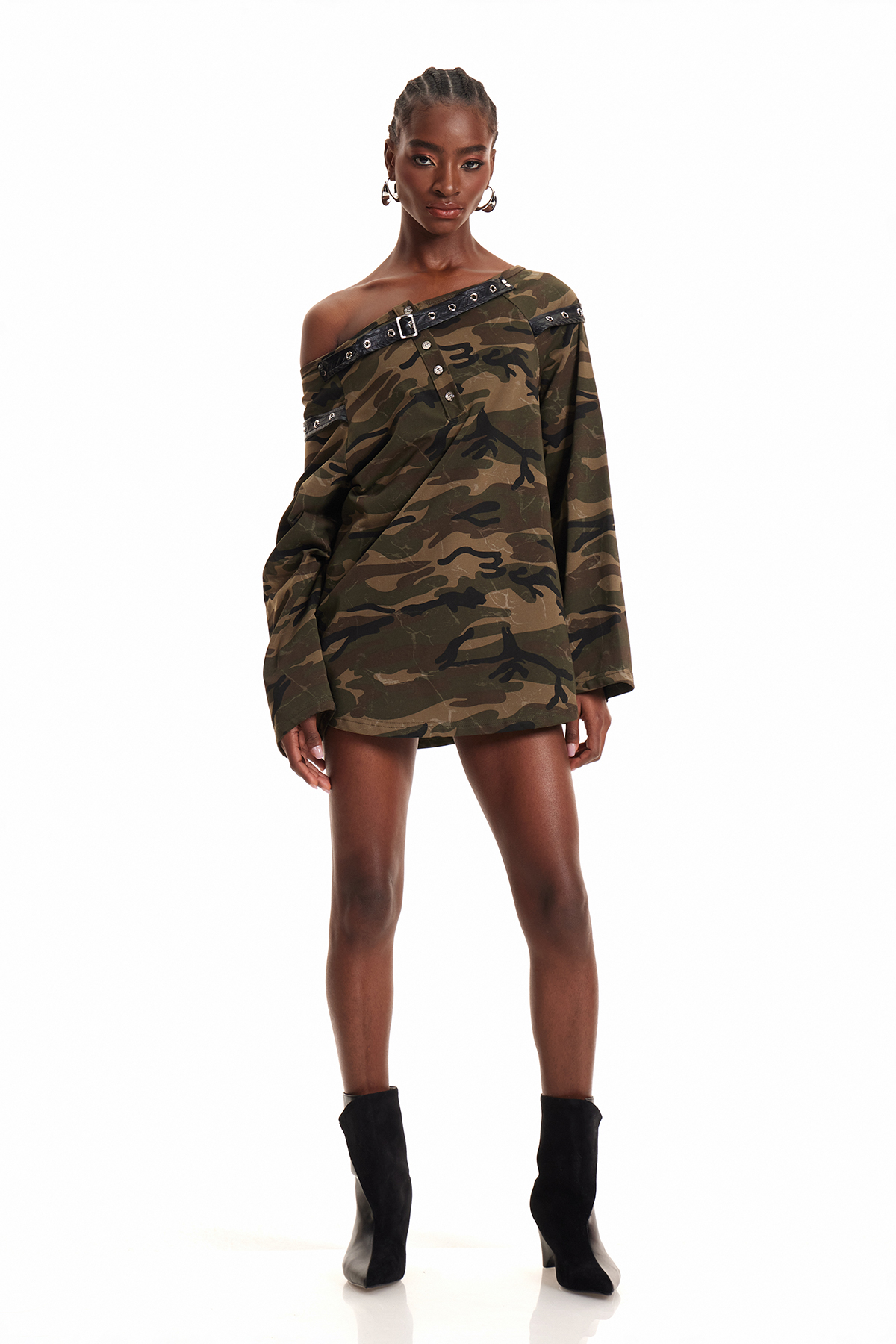 Enkhtuya Camouflage Print Off Shoulder Top