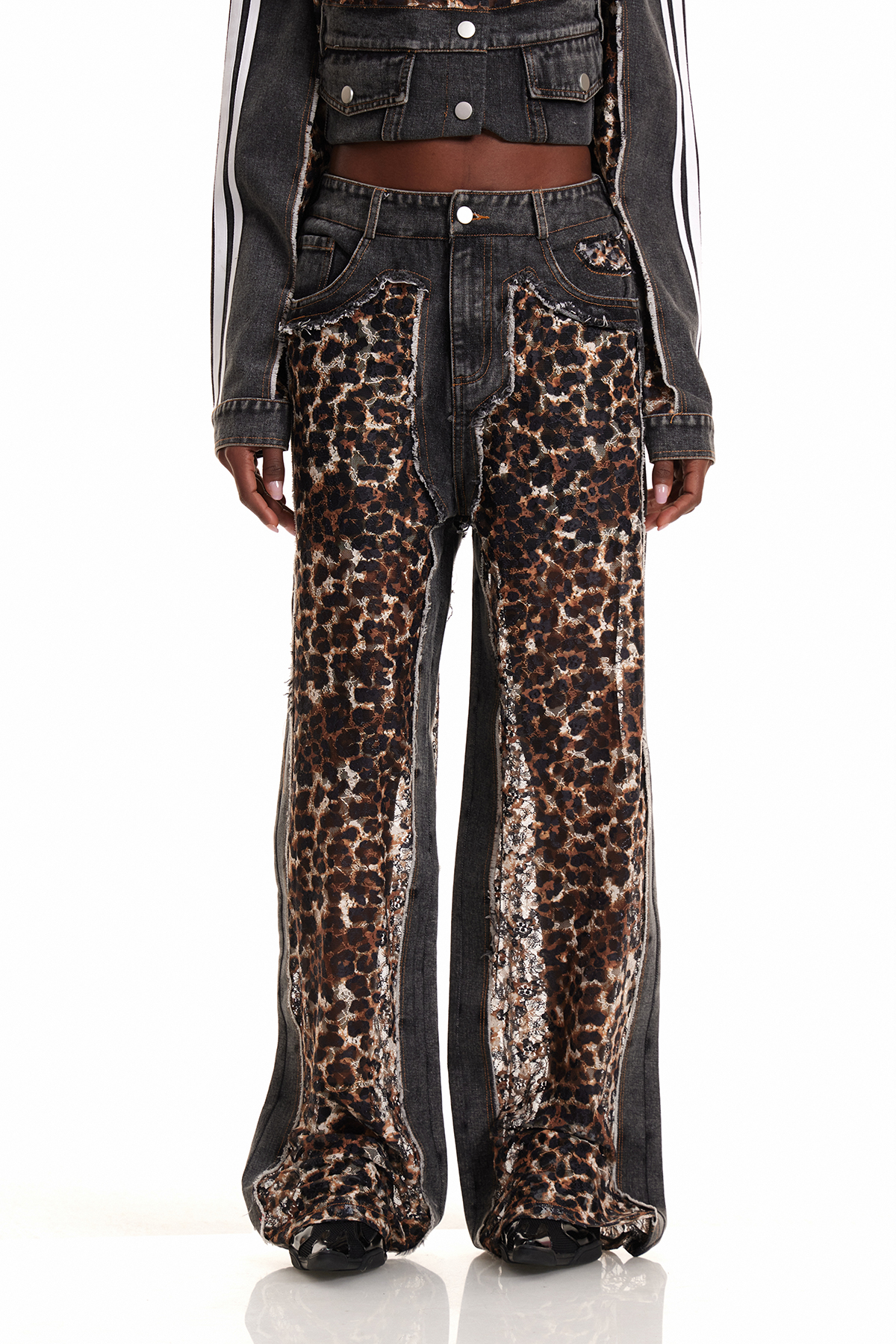 Enki Leopard Lace Deconstruct Jeans