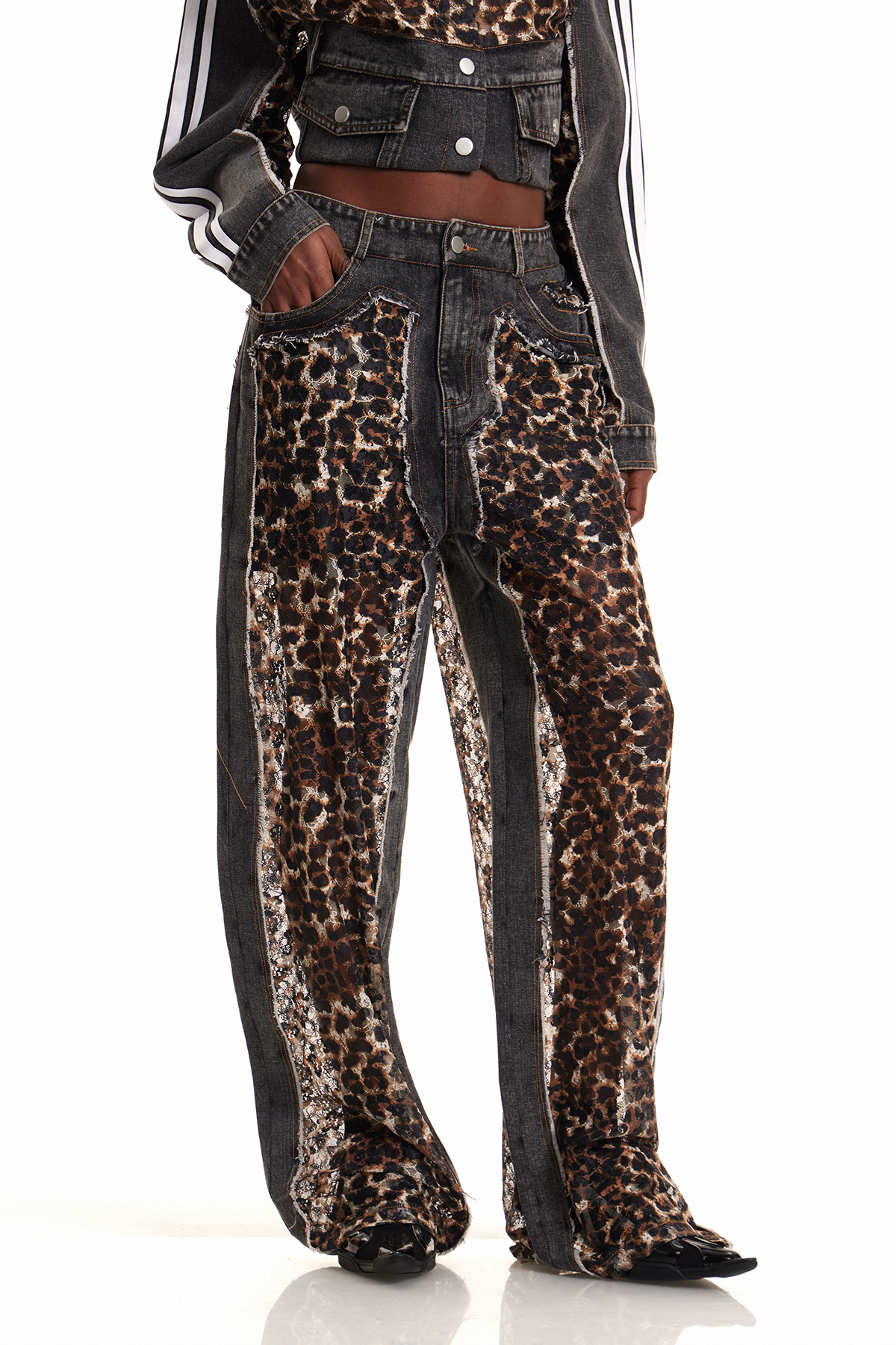 Enki Leopard Lace Deconstruct Jeans