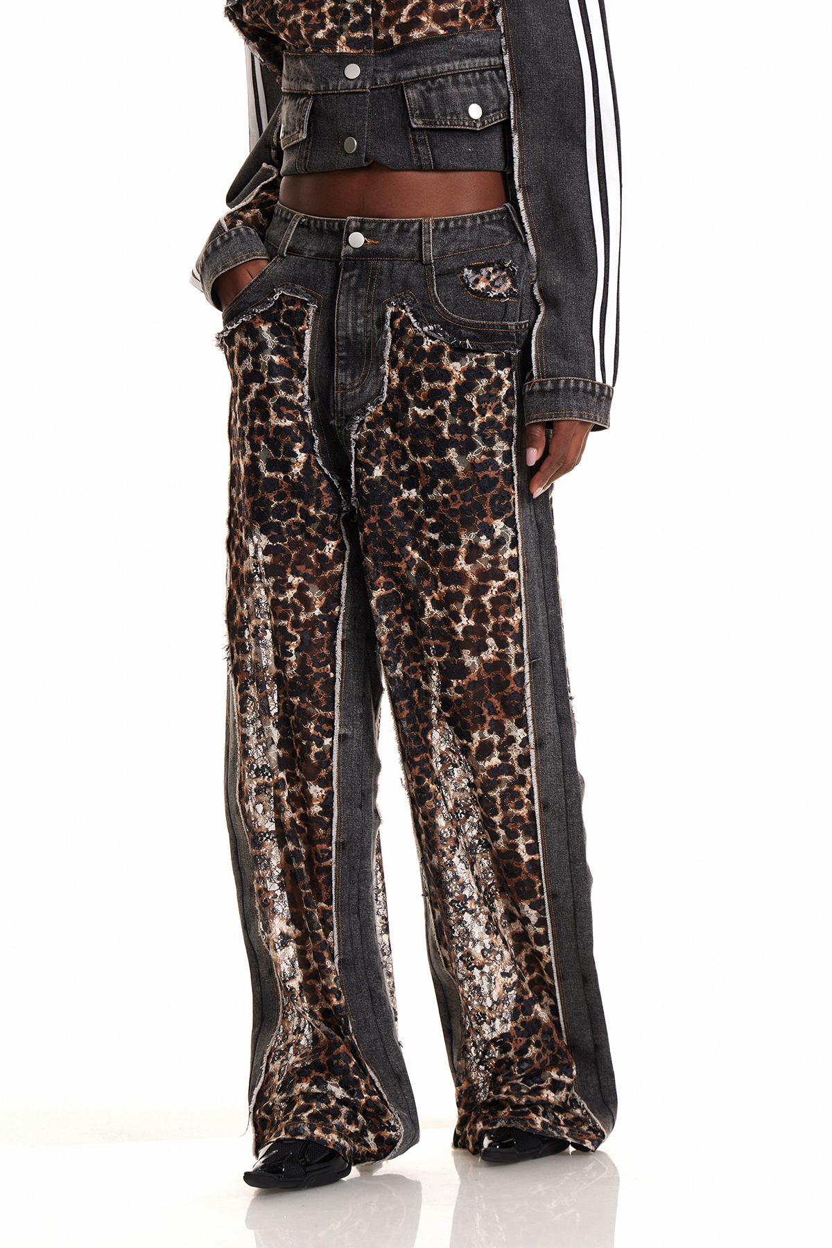 Enki Leopard Lace Deconstruct Jeans