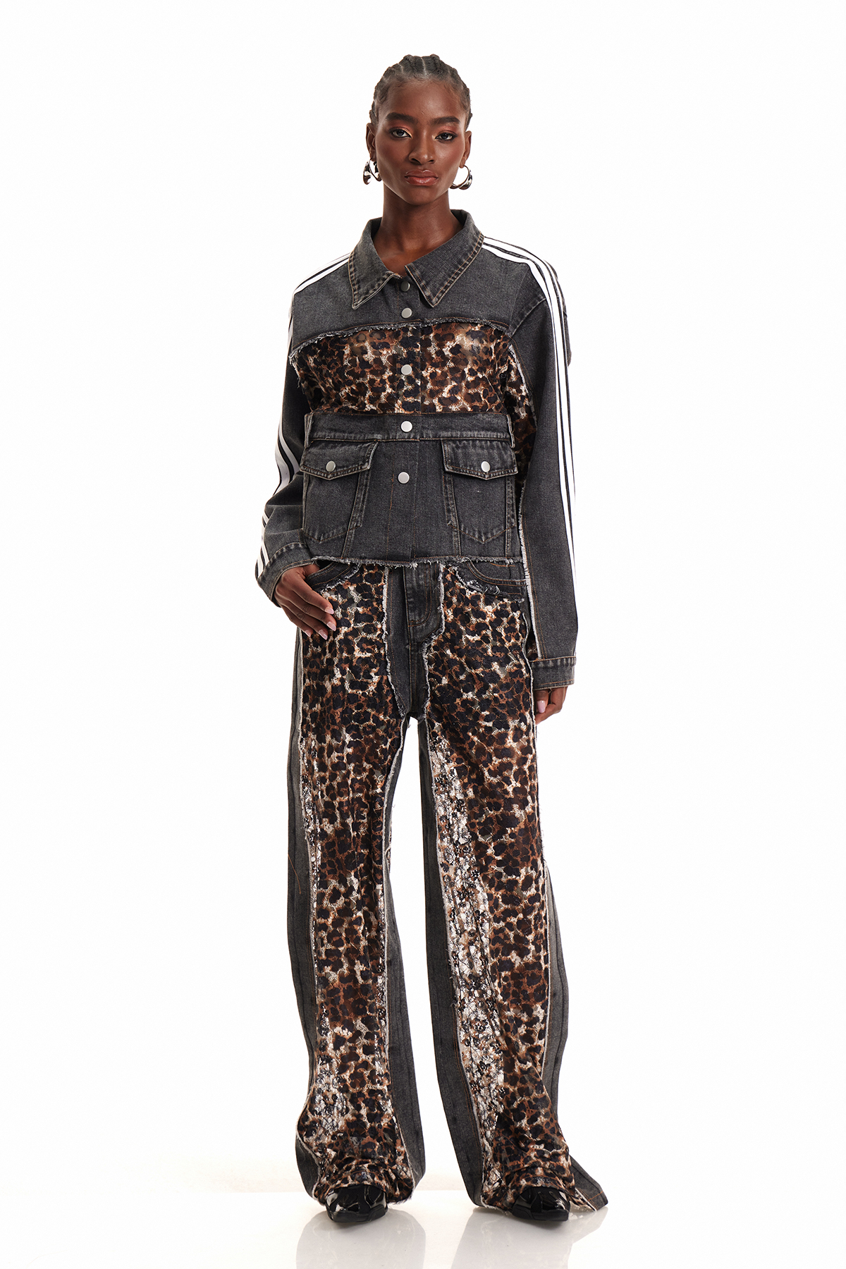 Enki Leopard Lace Deconstruct Jeans