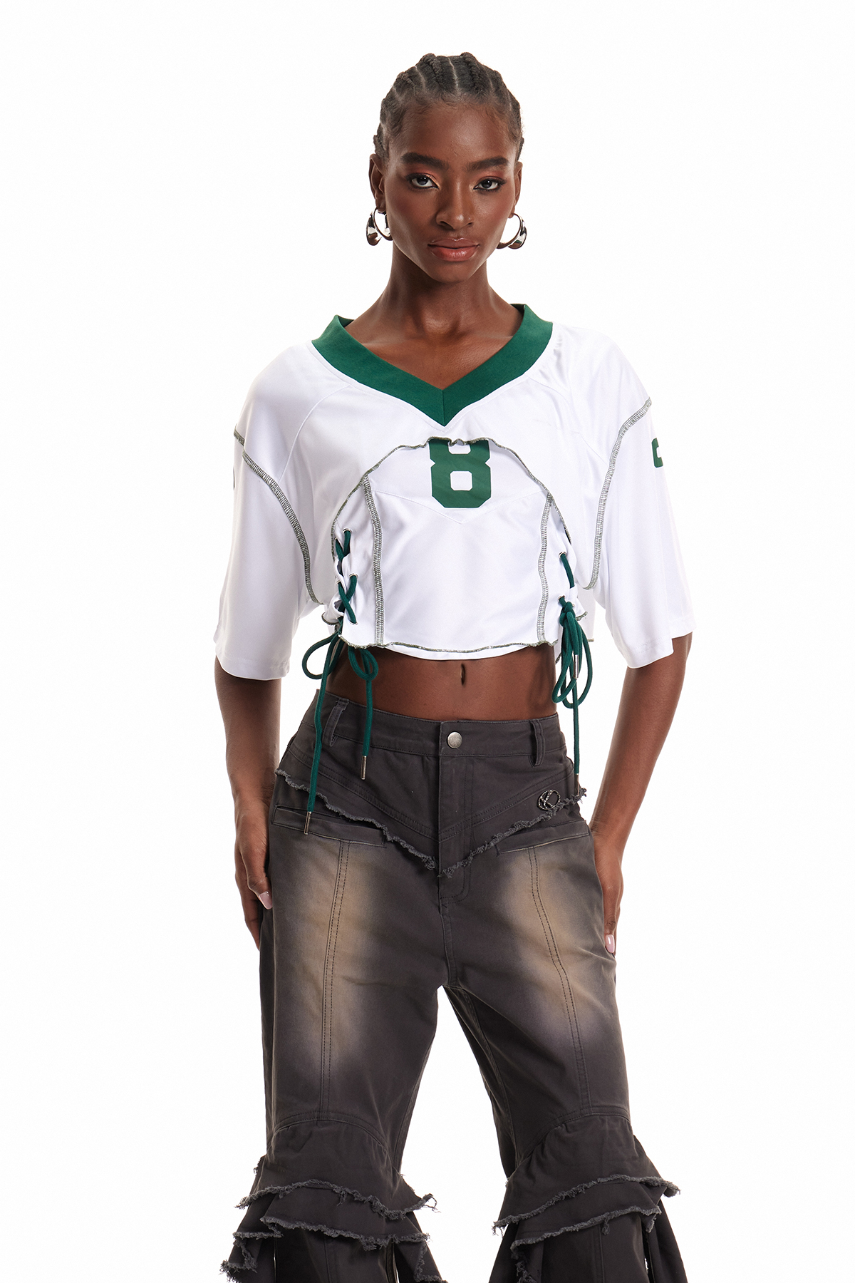 Enkidu Lace Up Deconstruct Crop Top