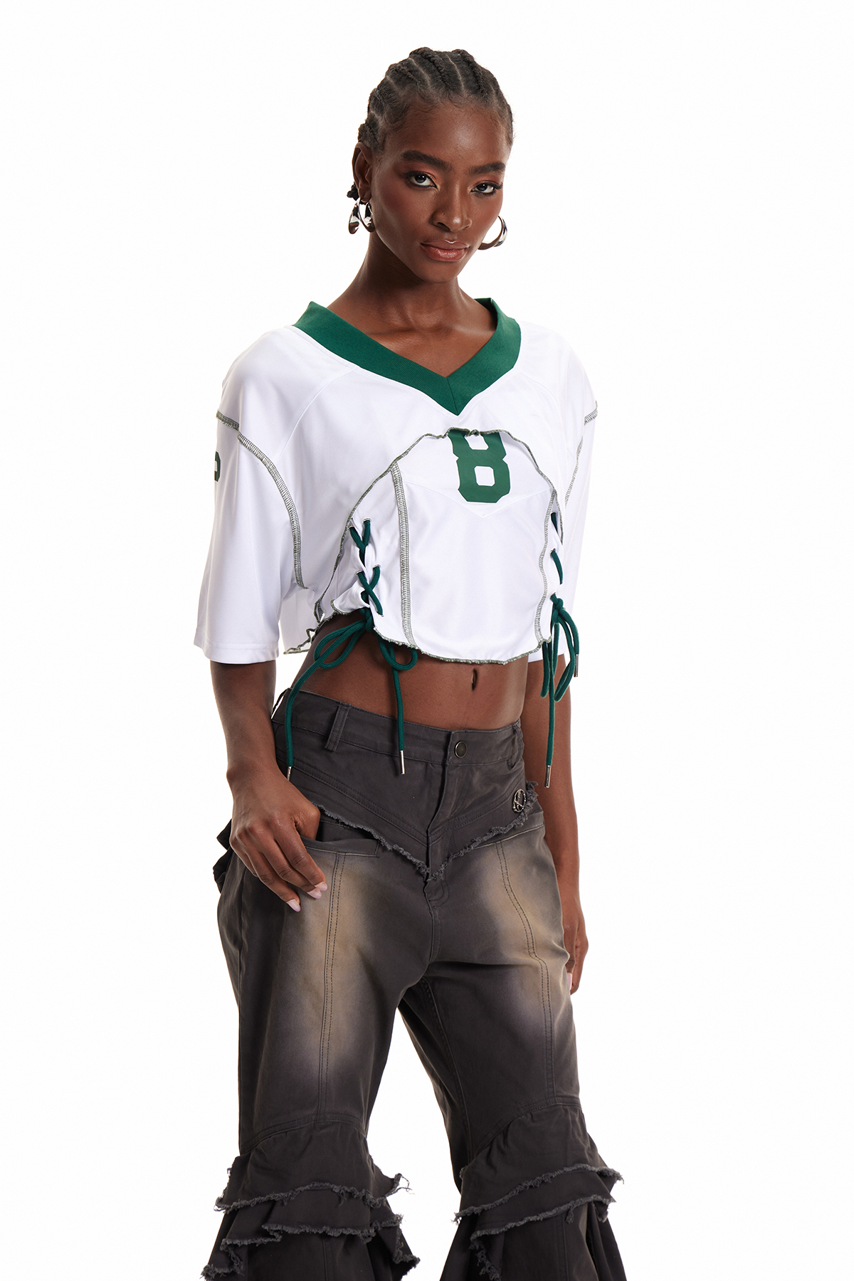 Enkidu Lace Up Deconstruct Crop Top