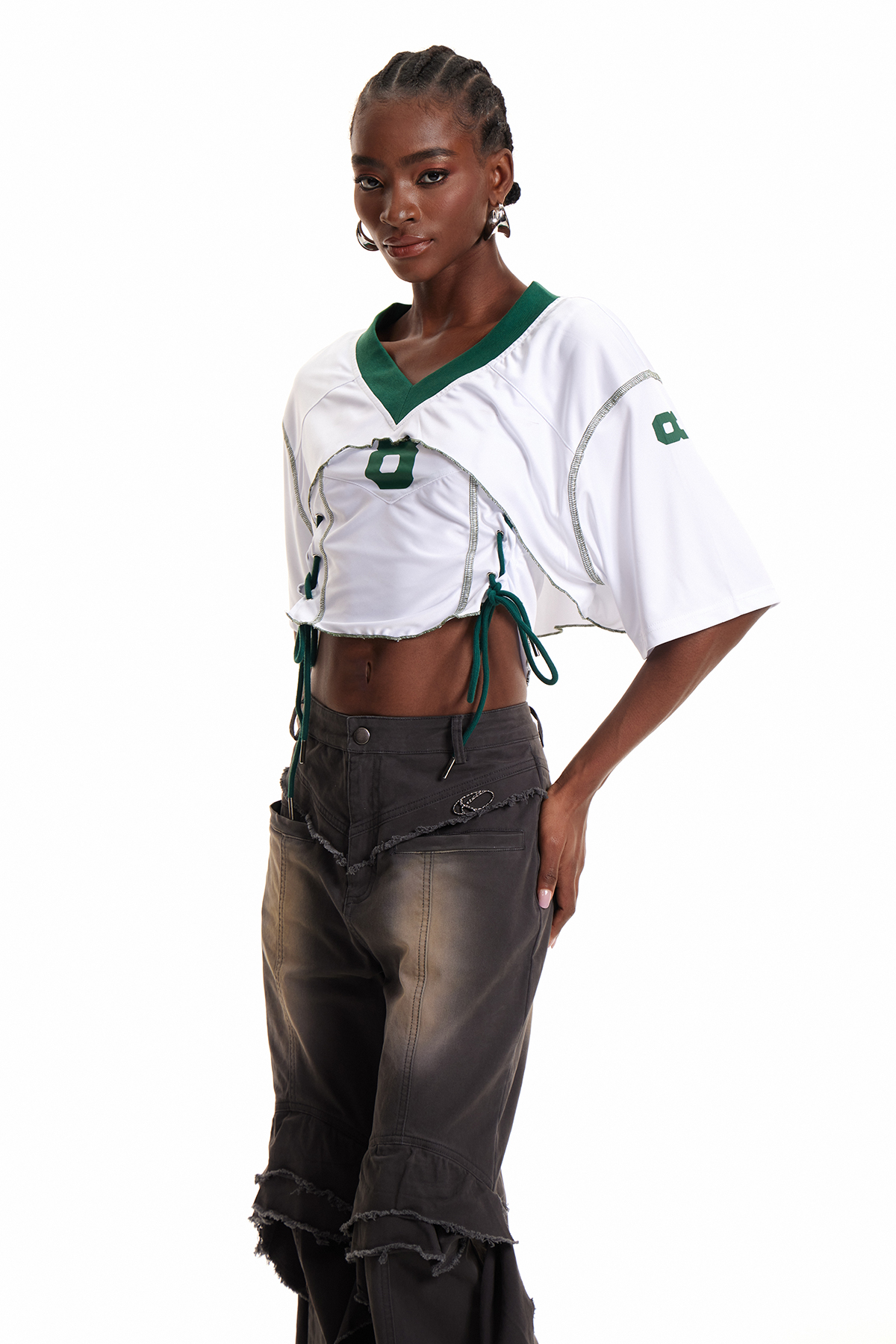 Enkidu Lace Up Deconstruct Crop Top