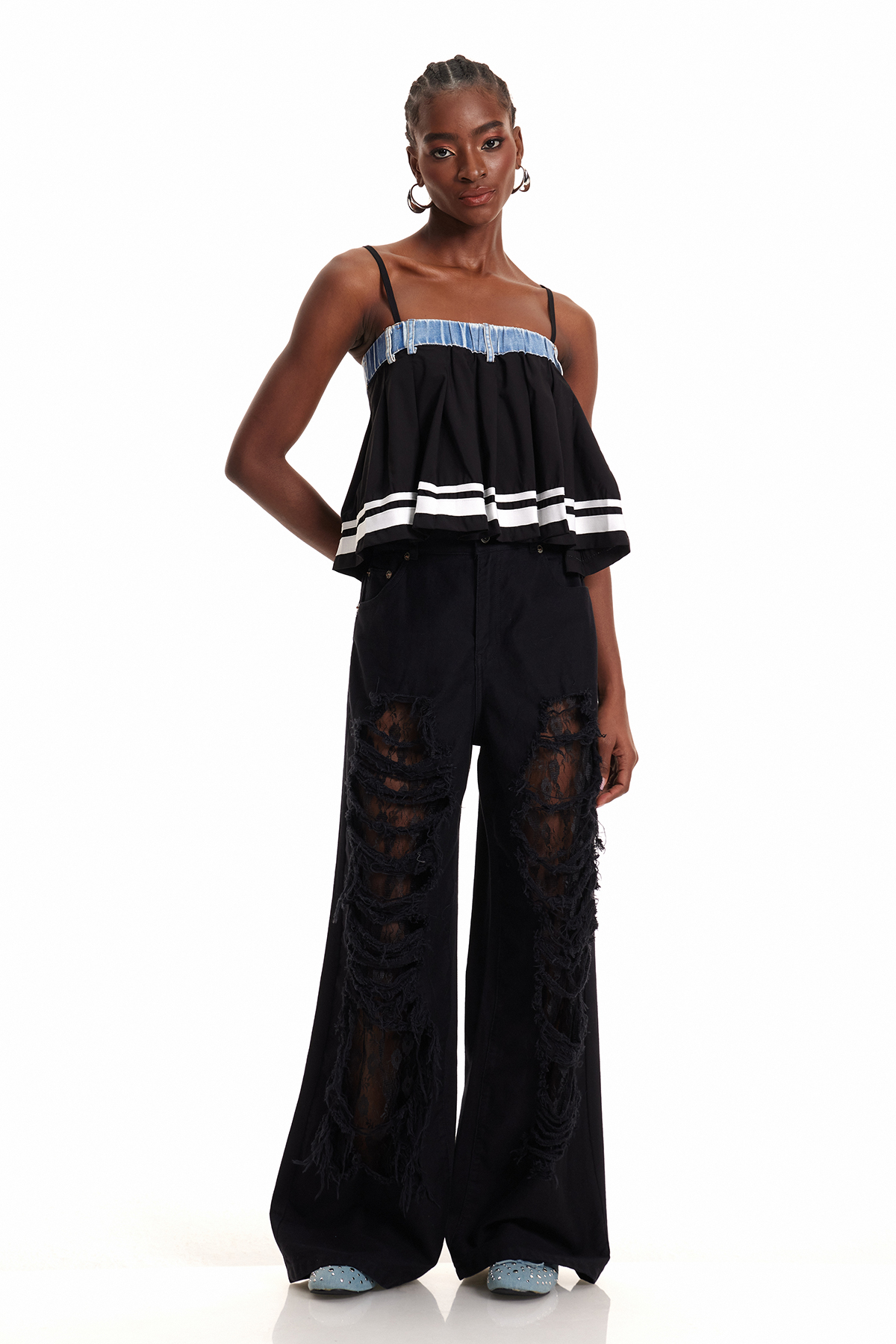 Enlai Stripe Ruffle Top