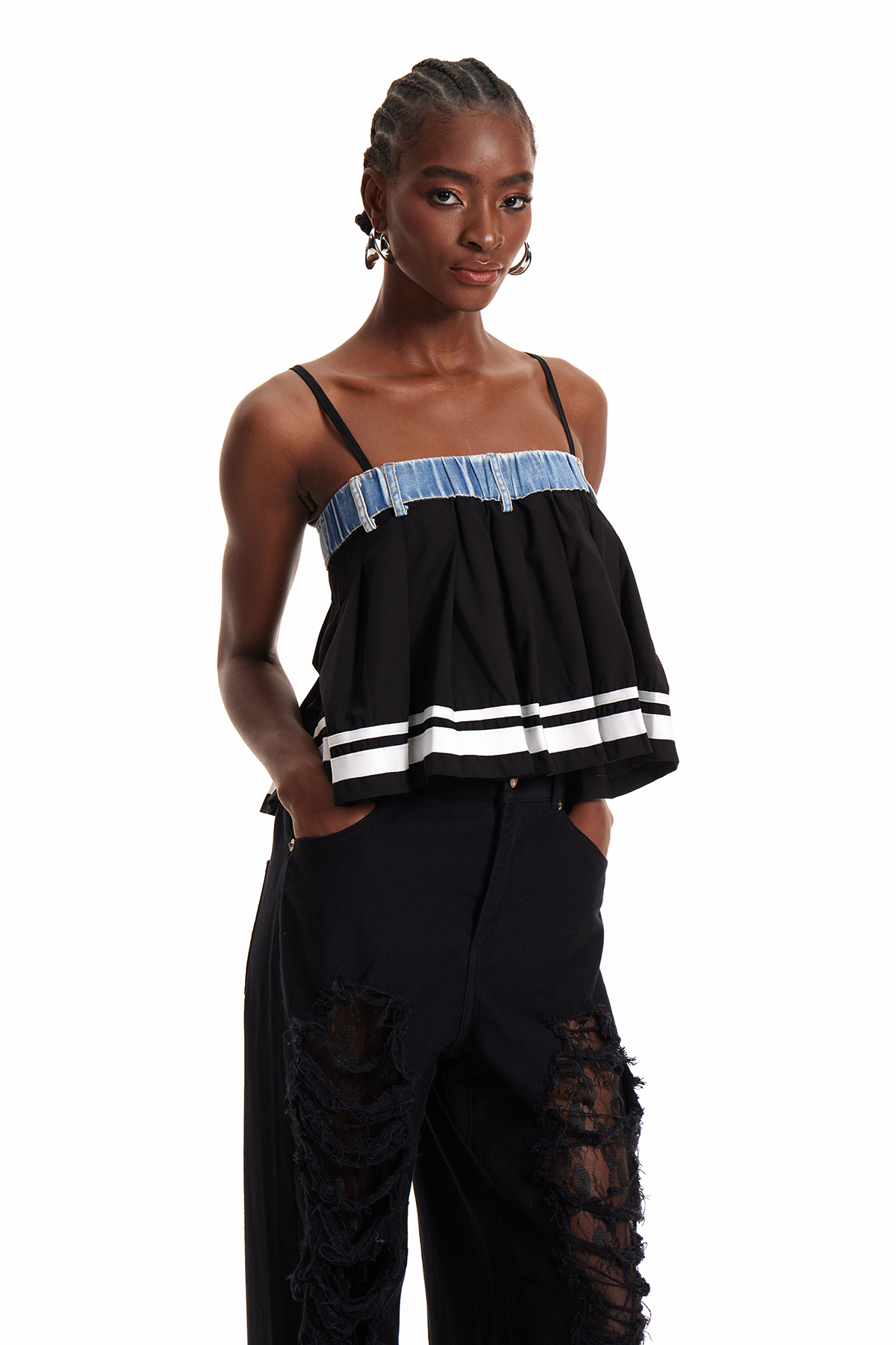 Enlai Stripe Ruffle Top