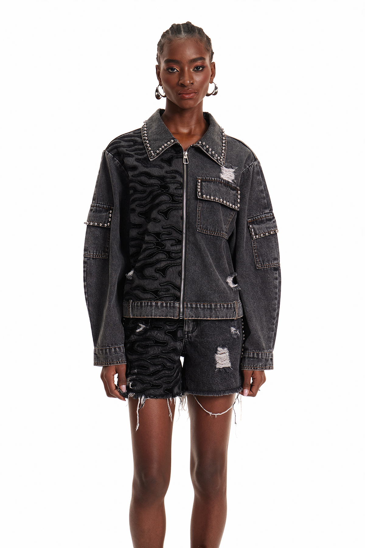 Enni Studded Zebra Print Jacket