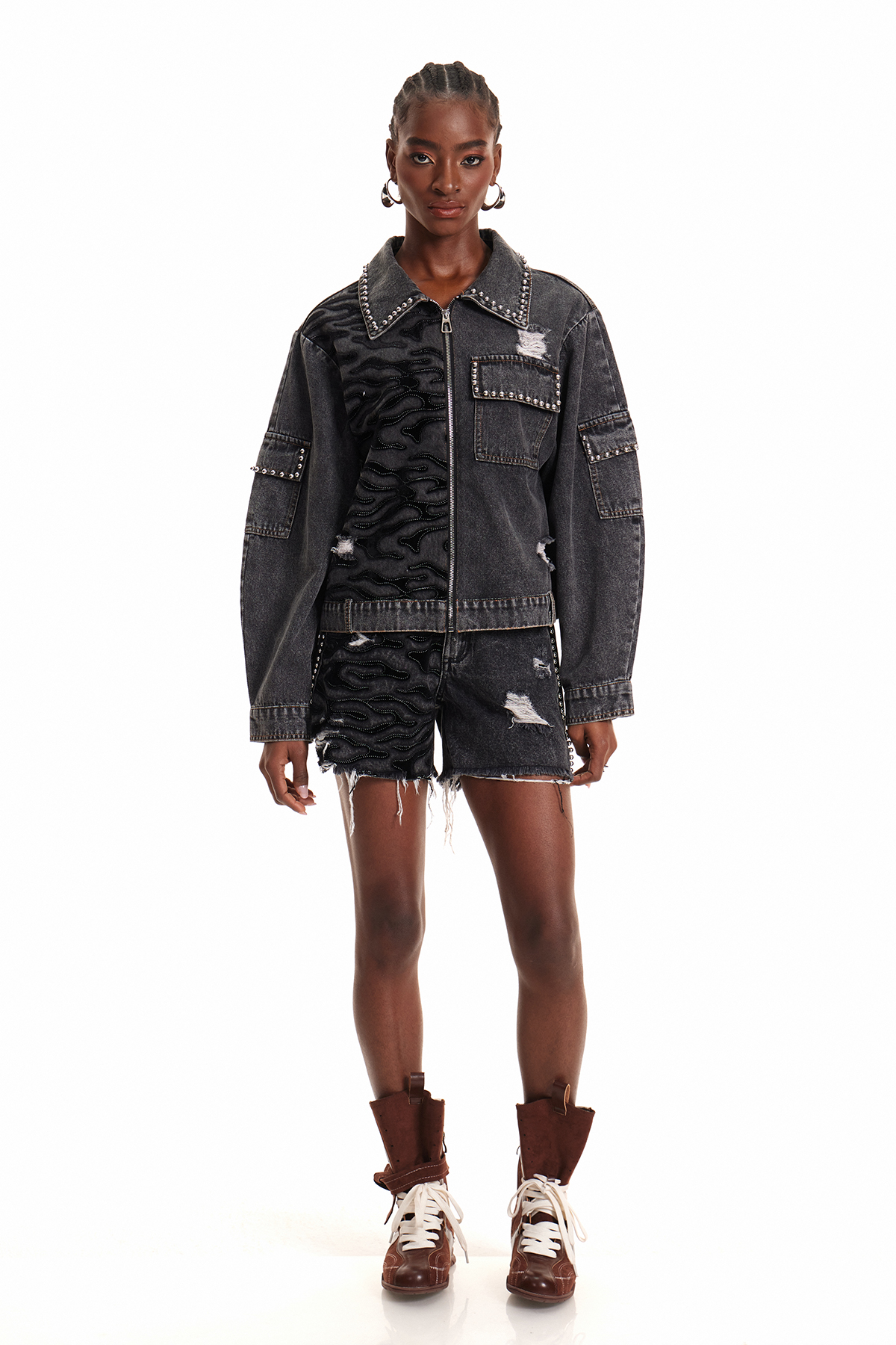 Enni Studded Zebra Print Jacket