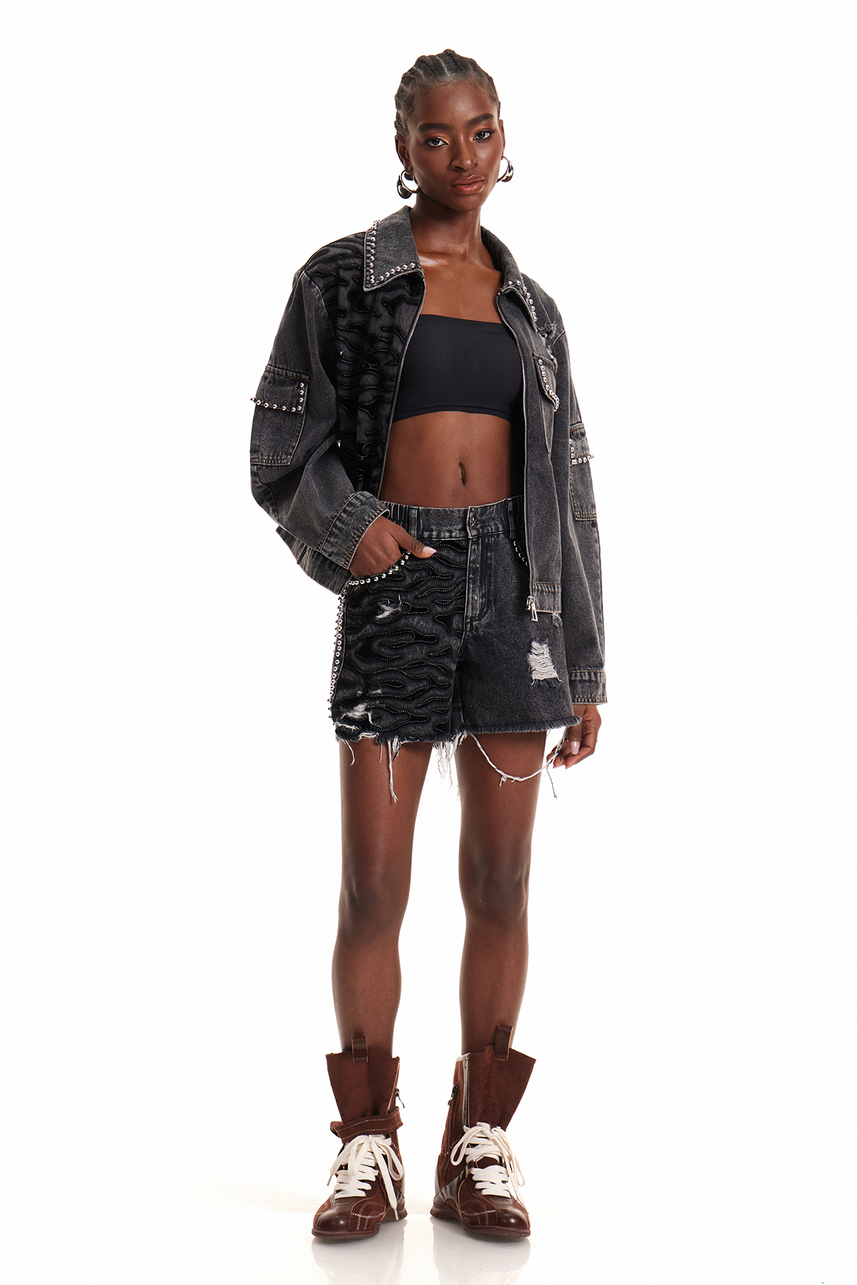 Enni Studded Zebra Print Shorts