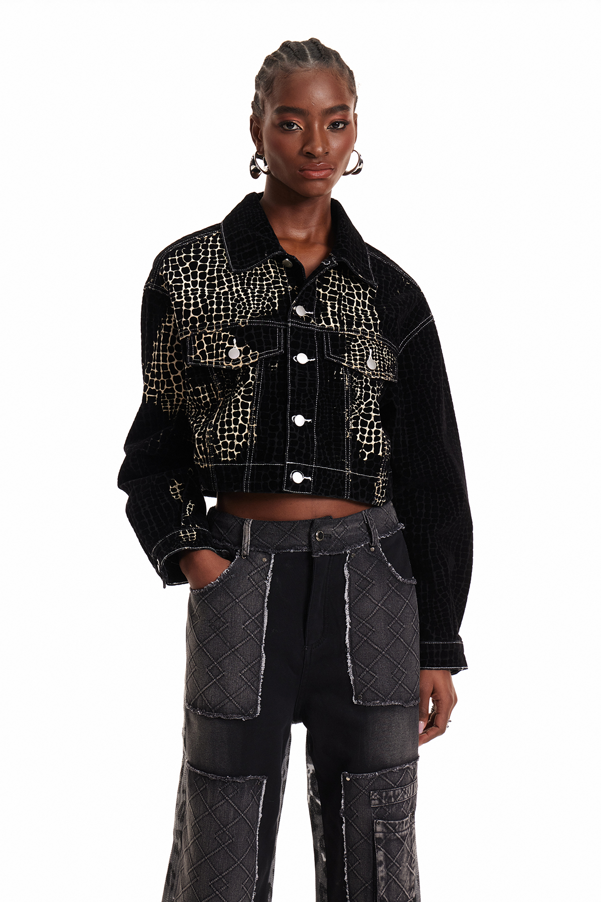Ennis Leopard Deconstruct Denim Jacket