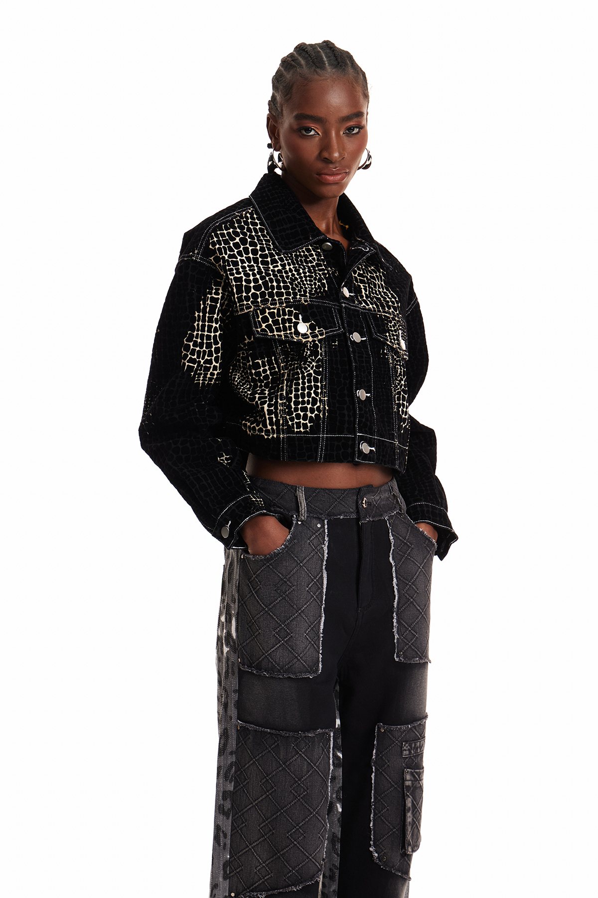 Ennis Leopard Deconstruct Denim Jacket