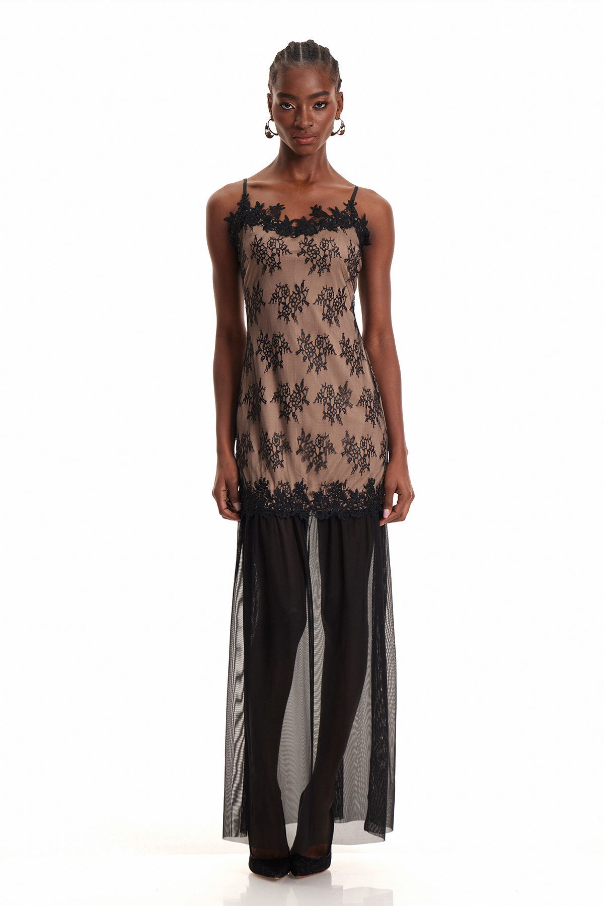 Enobarbus Lace Mesh Maxi Dress
