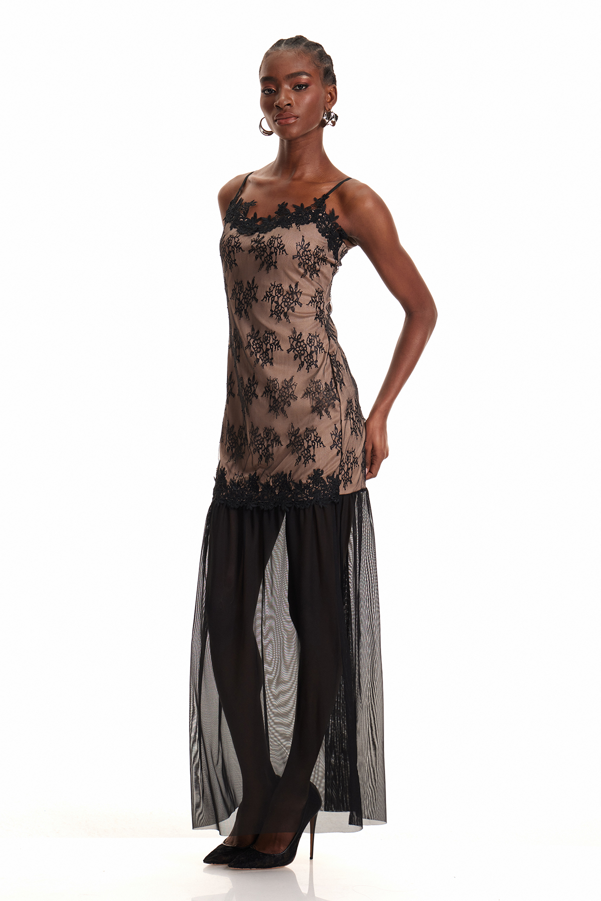 Enobarbus Lace Mesh Maxi Dress