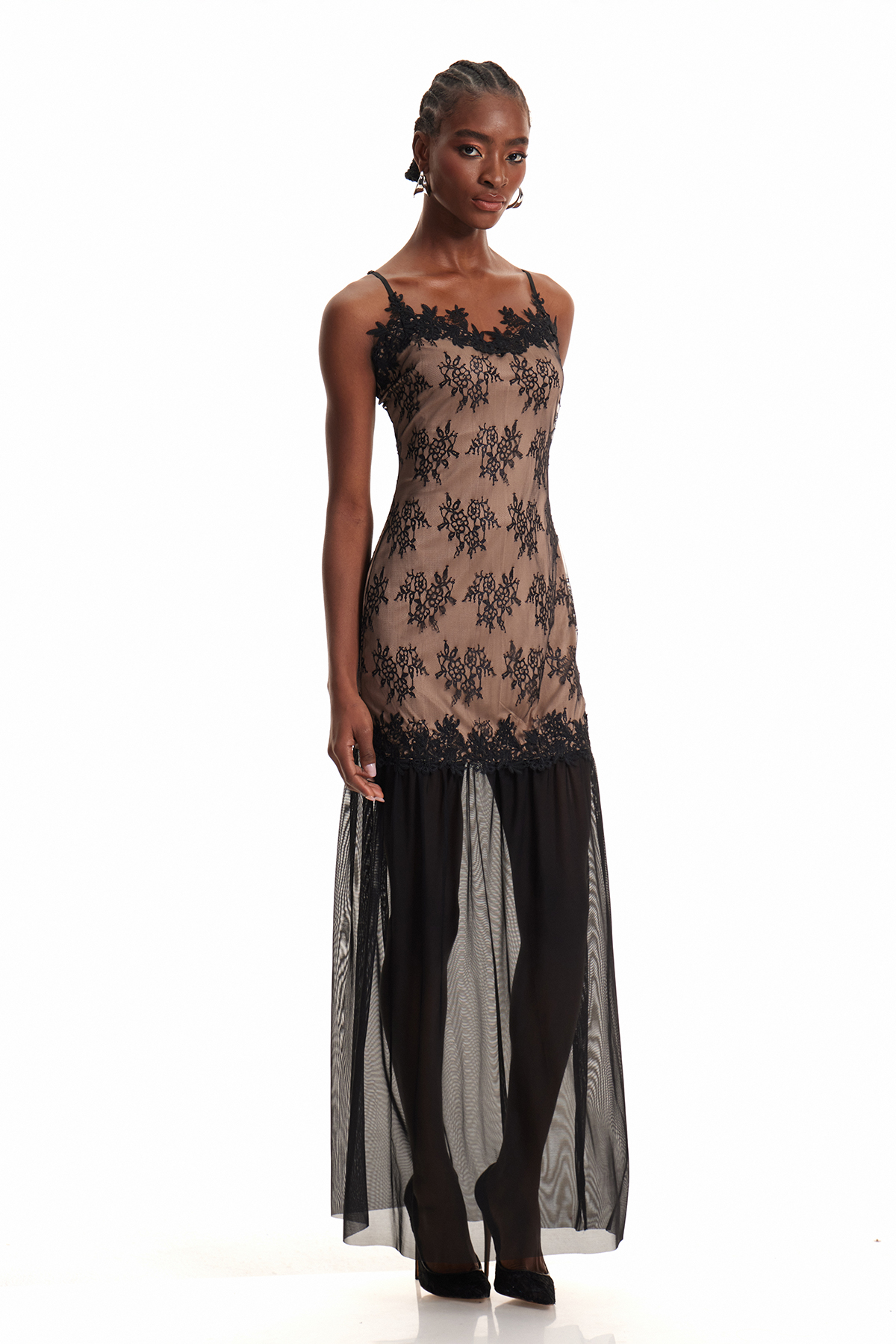 Enobarbus Lace Mesh Maxi Dress