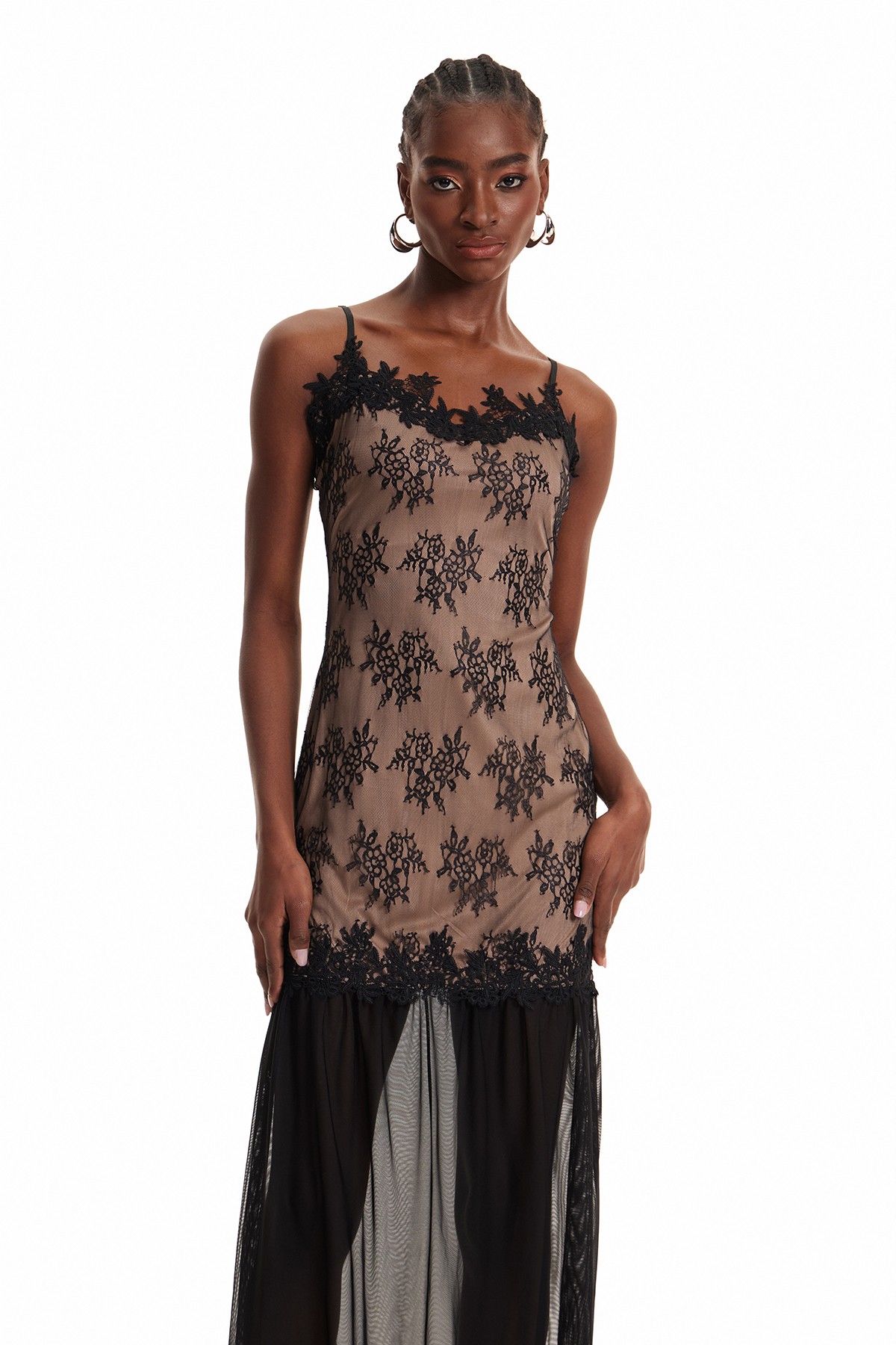 Enobarbus Lace Mesh Maxi Dress