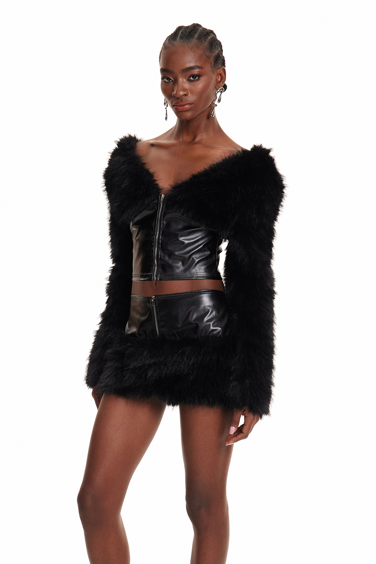 Enoch Faux Fur Leather Skirt Set
