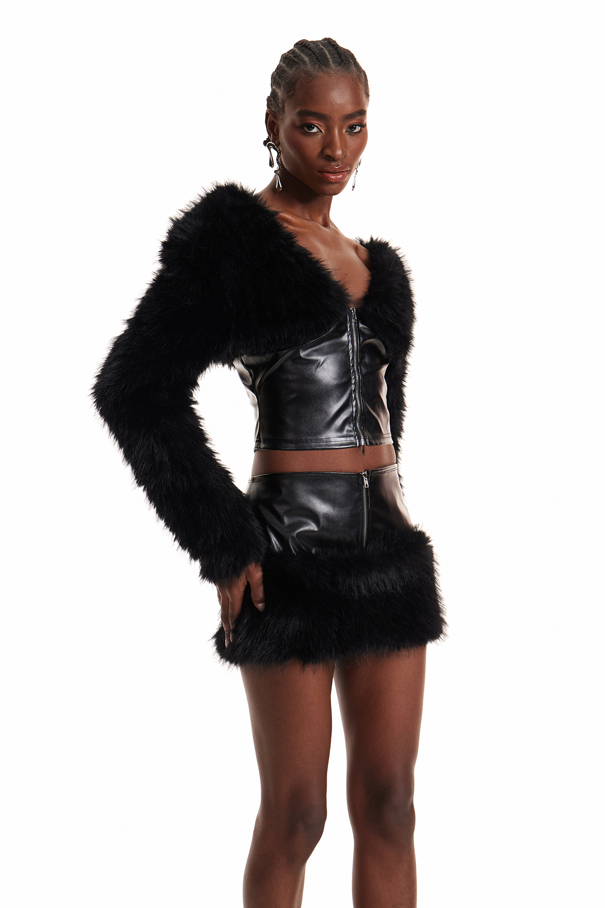 Enoch Faux Fur Leather Skirt Set