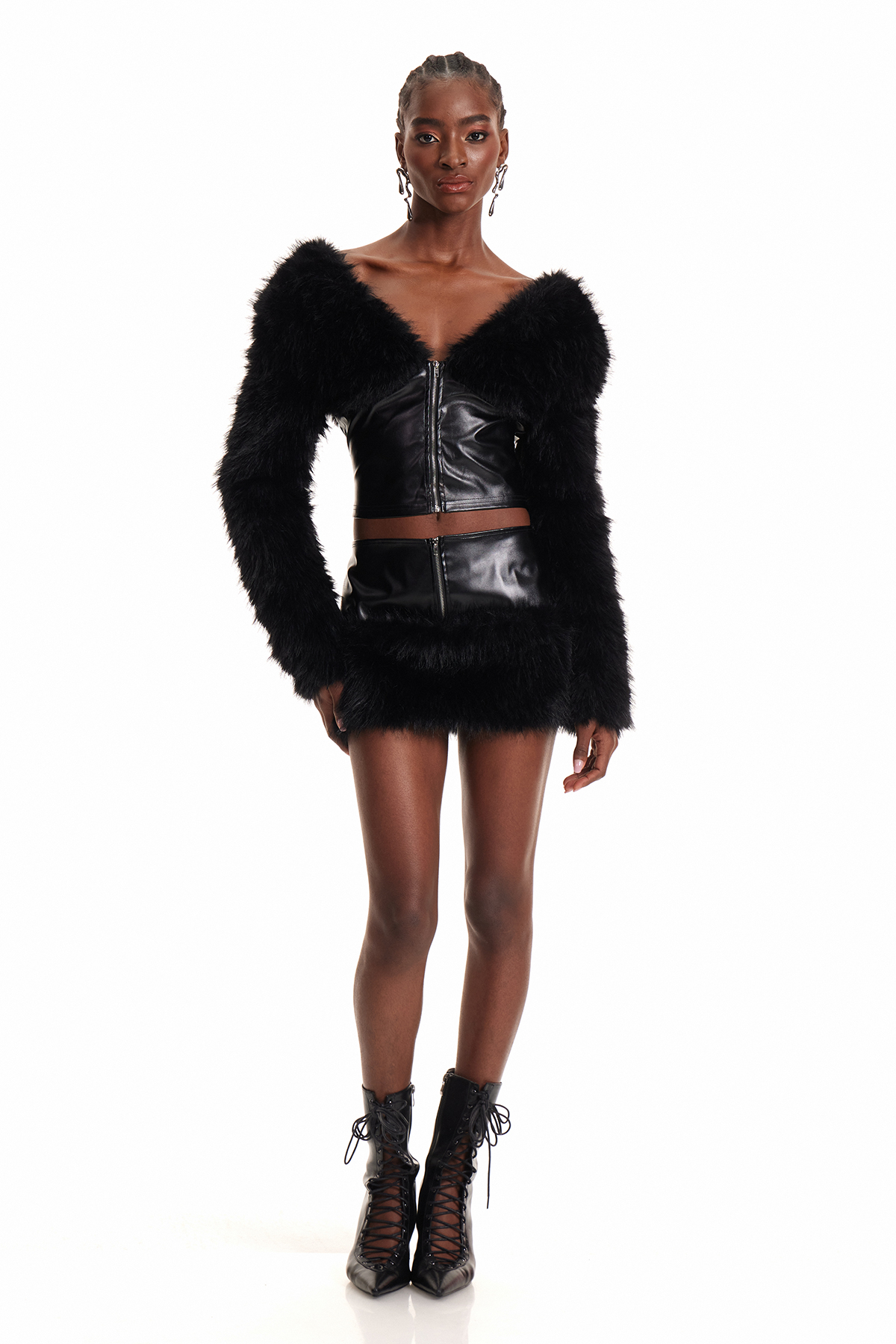 Enoch Faux Fur Leather Skirt Set