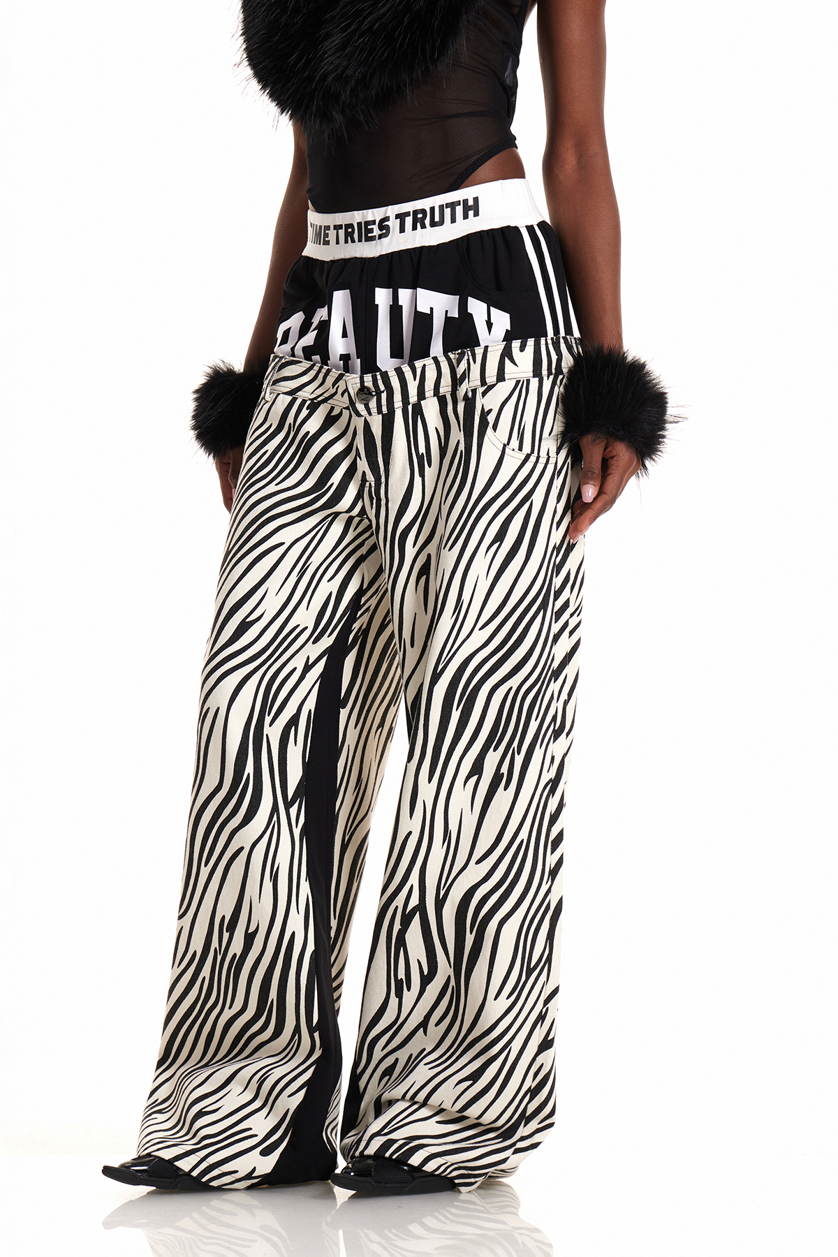 Enos Deconstruct Zebra Print Jeans