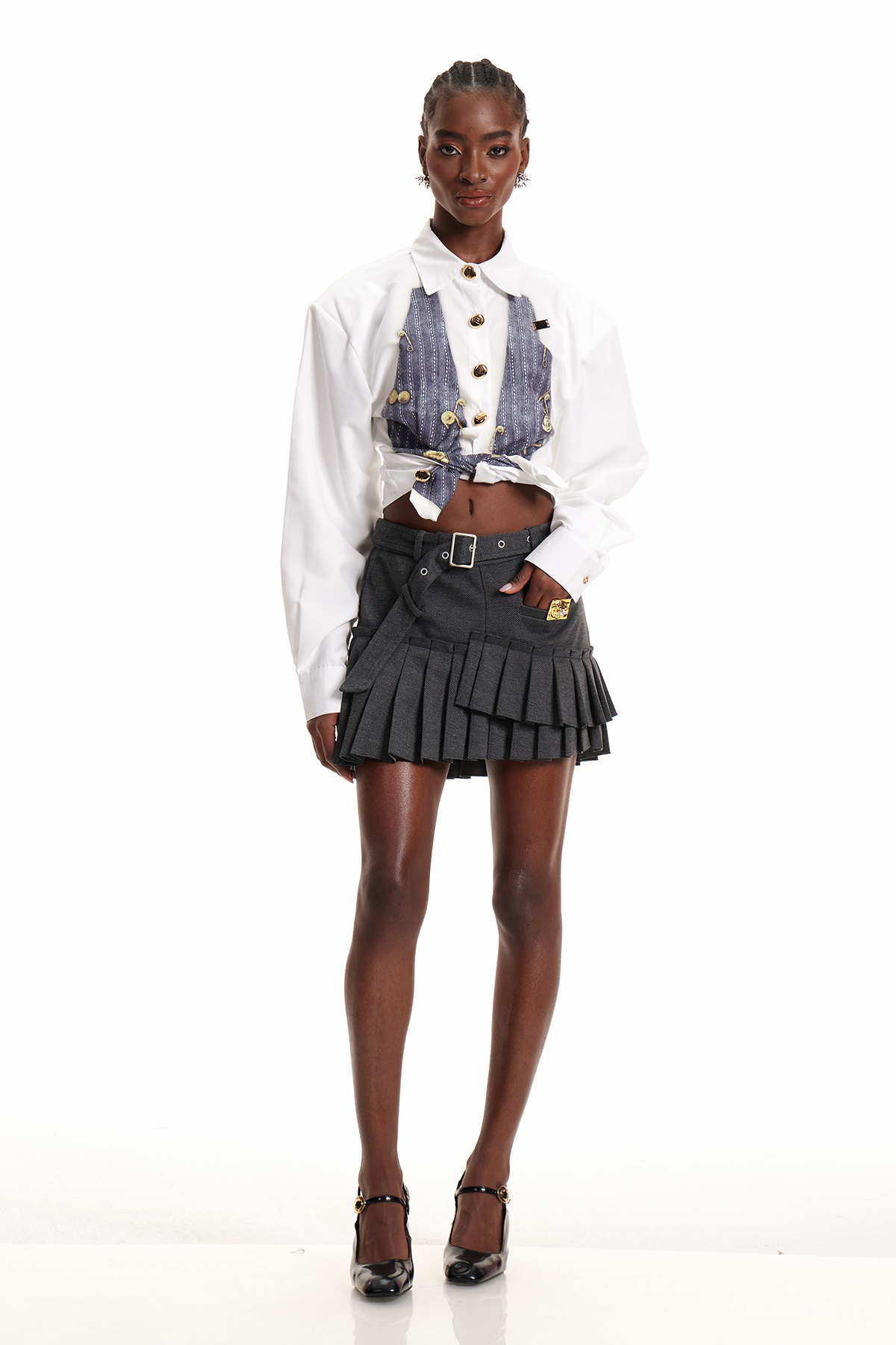 Enosh Asymmetric Pleated Mini Skirt
