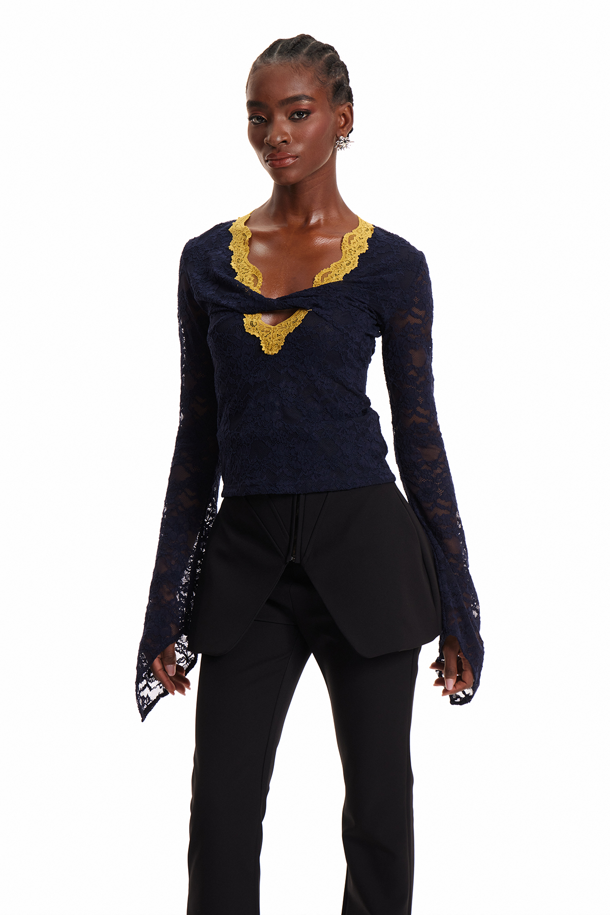 Enrichetta Plunge Lace Twist Top