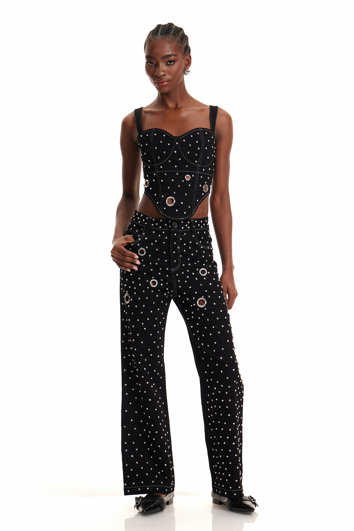Enrique Crystal Eyelet Pants Set