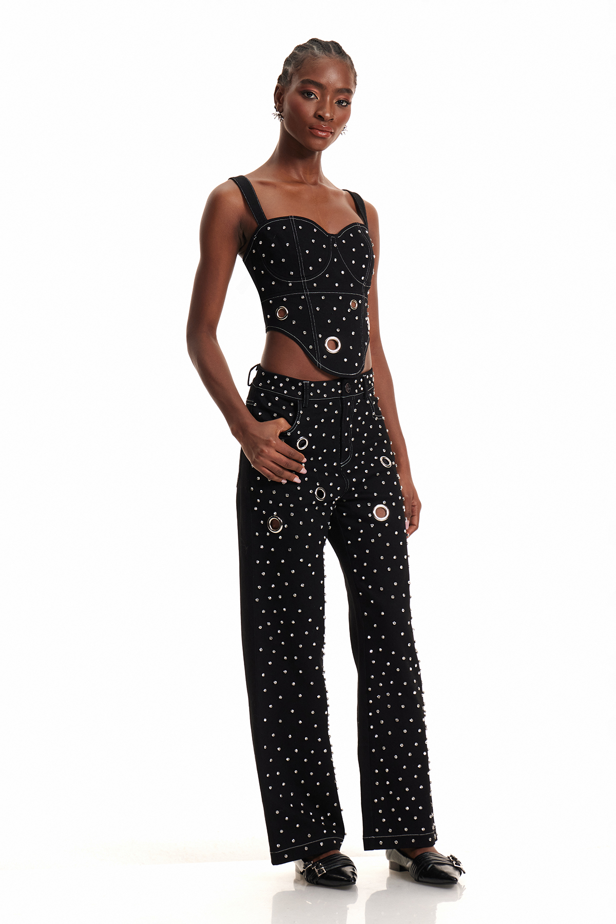 Enrique Crystal Eyelet Pants Set